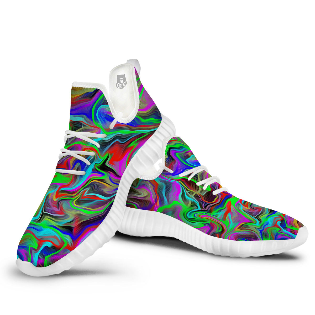 Psychedelic Trippy Neon Green Print White Walking Shoes-grizzshop