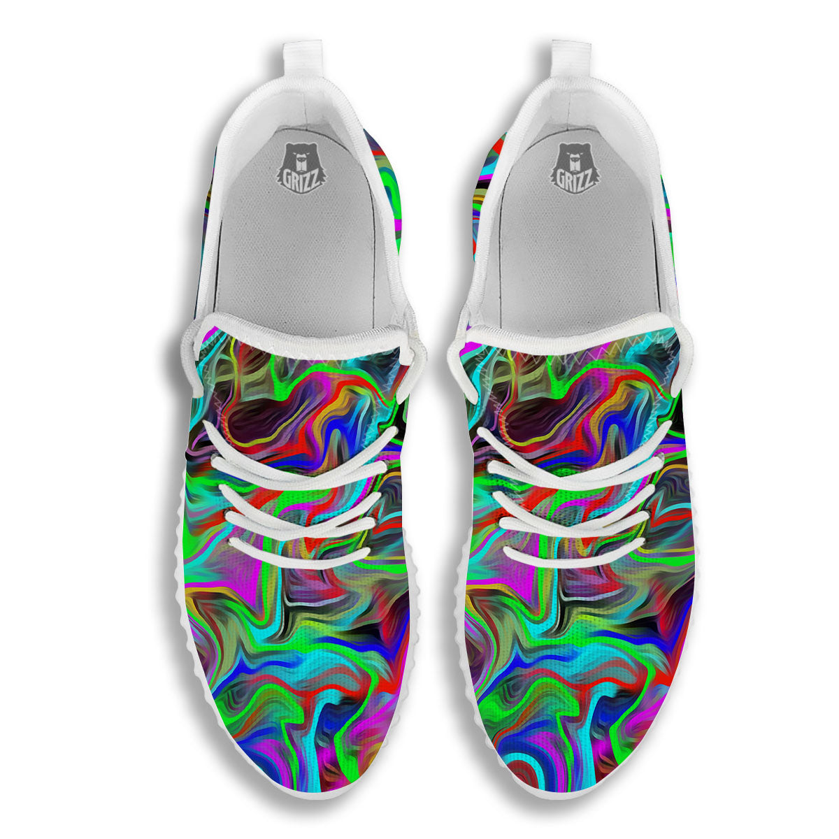 Psychedelic Trippy Neon Green Print White Walking Shoes-grizzshop