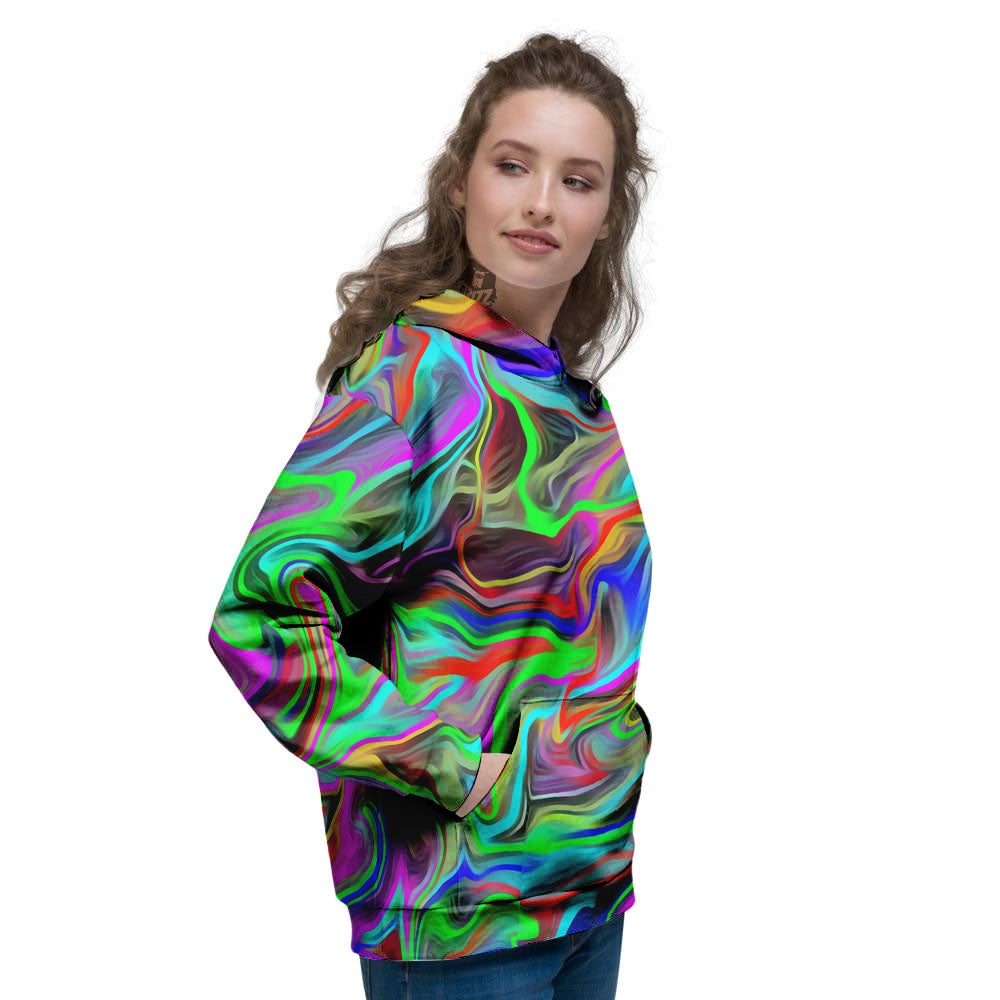Psychedelic Trippy Neon Green Print Women's Hoodie-grizzshop