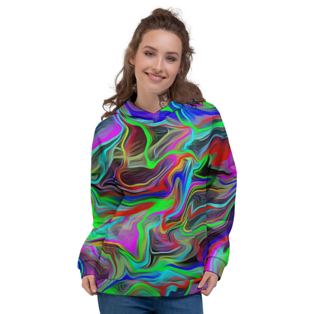 Psychedelic Trippy Neon Green Print Women's Hoodie-grizzshop