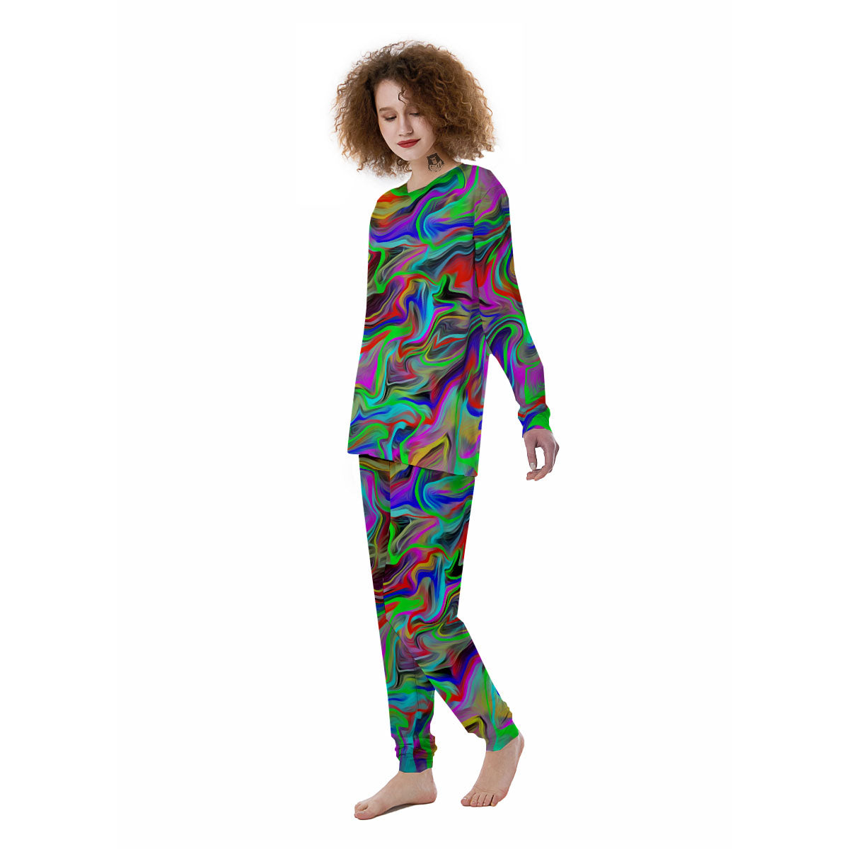Psychedelic Trippy Neon Green Print Women's Pajamas-grizzshop