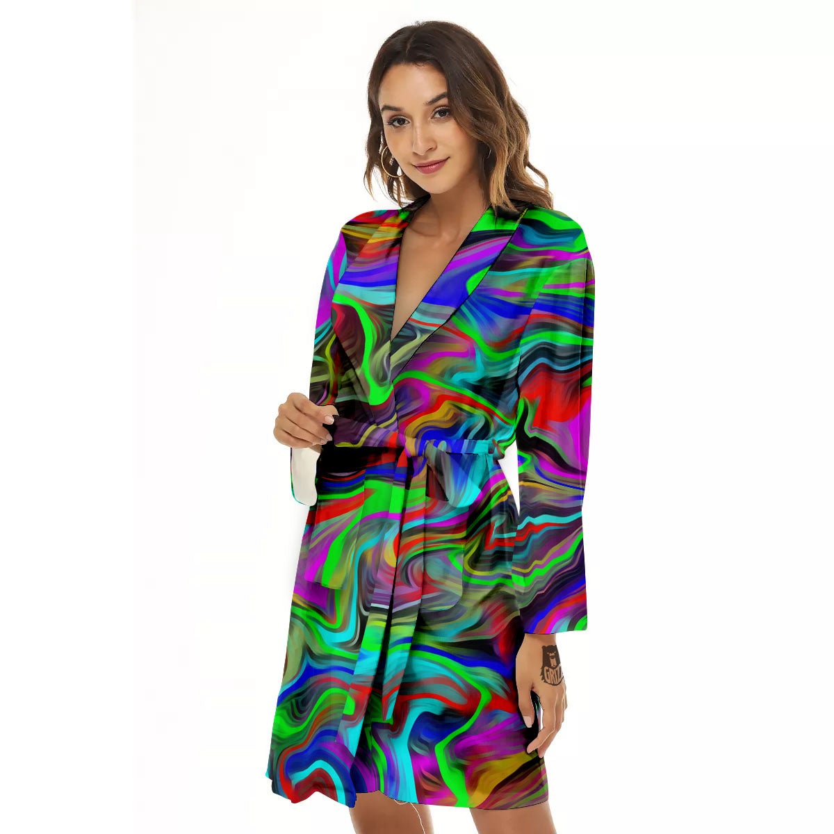 Psychedelic Trippy Neon Green Print Women's Robe-grizzshop