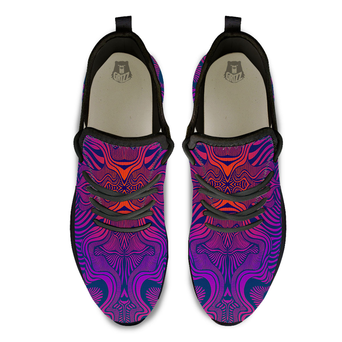 Psychedelic Trippy Ornament Print Black Athletic Shoes-grizzshop