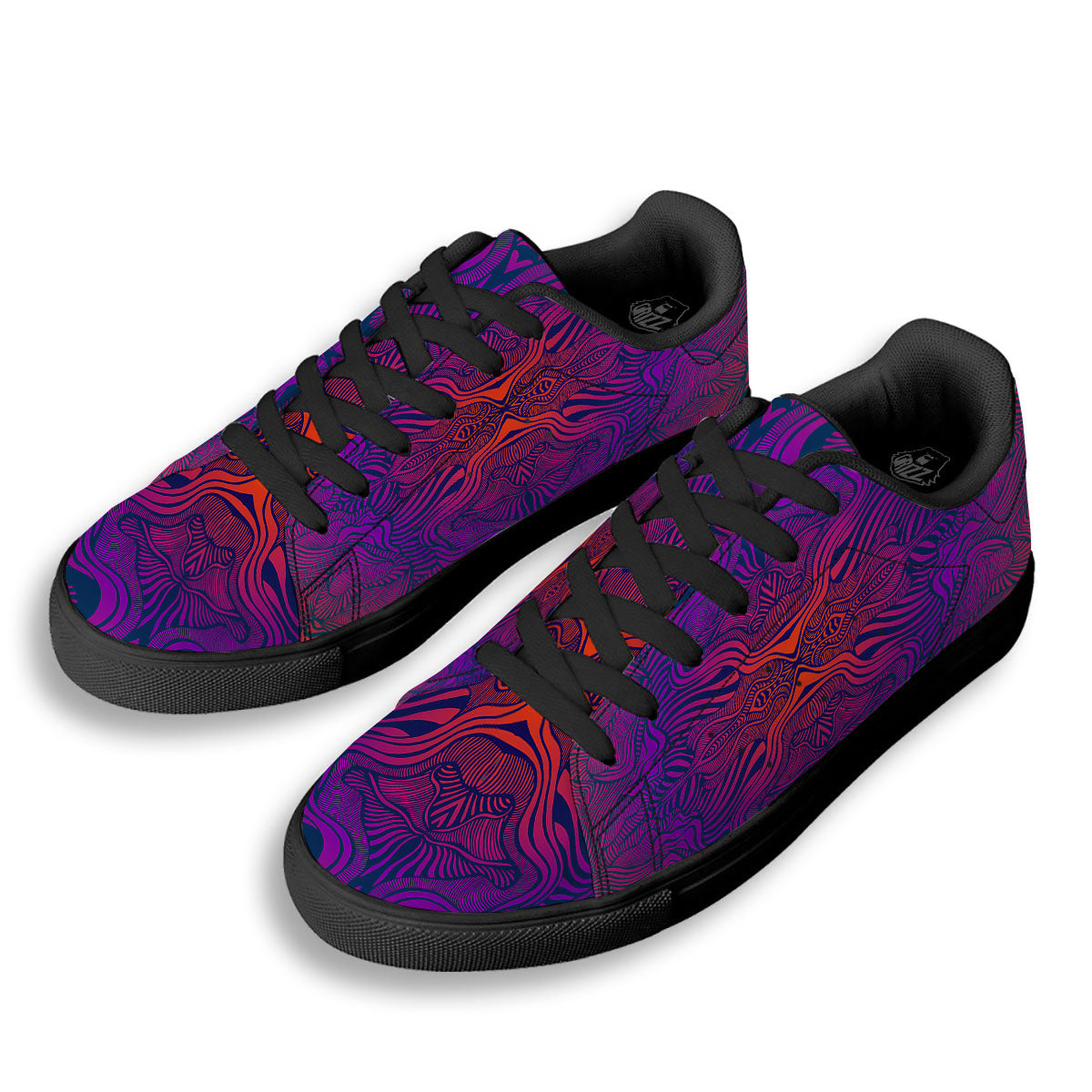 Psychedelic Trippy Ornament Print Black Low Top Sneakers-grizzshop