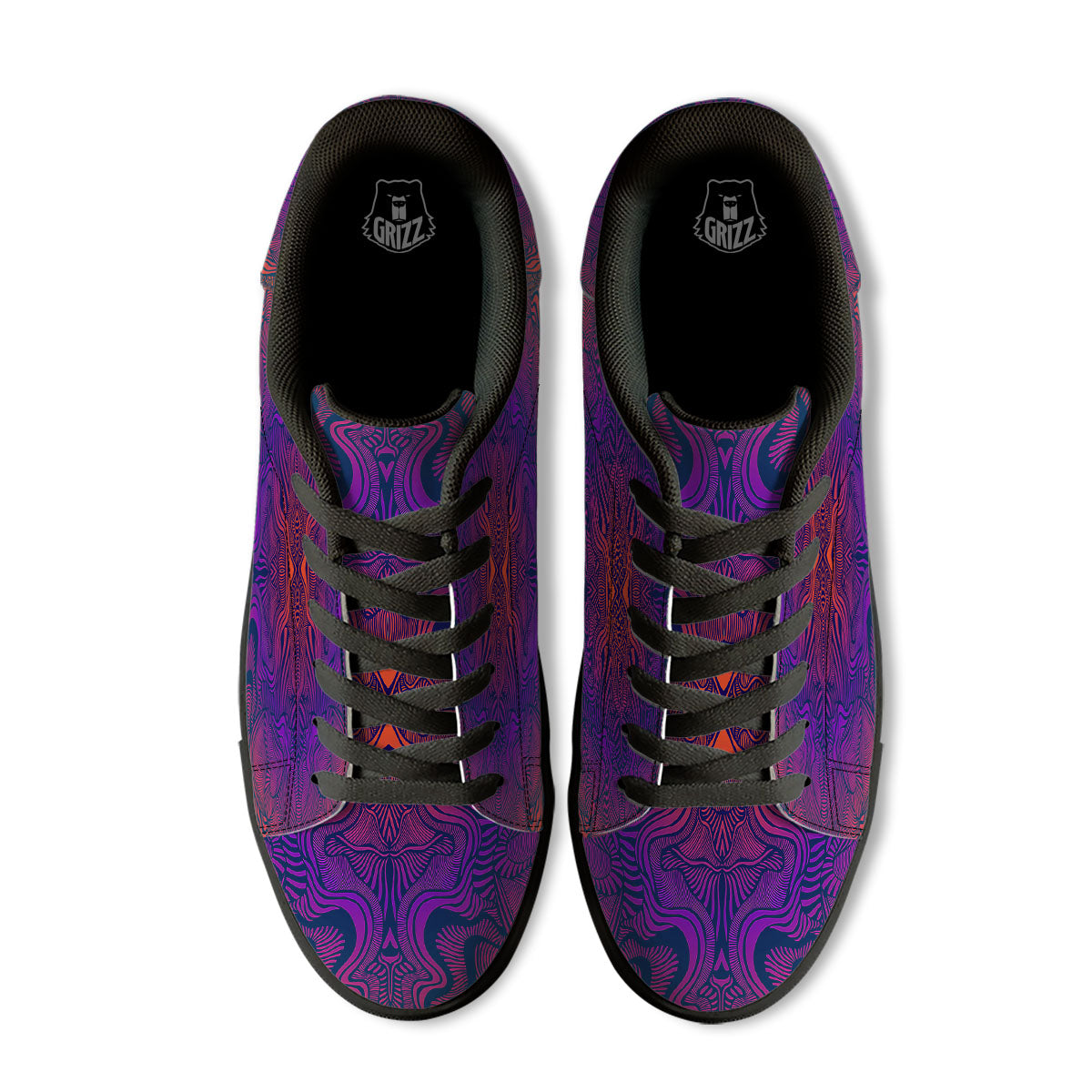 Psychedelic Trippy Ornament Print Black Low Top Sneakers-grizzshop