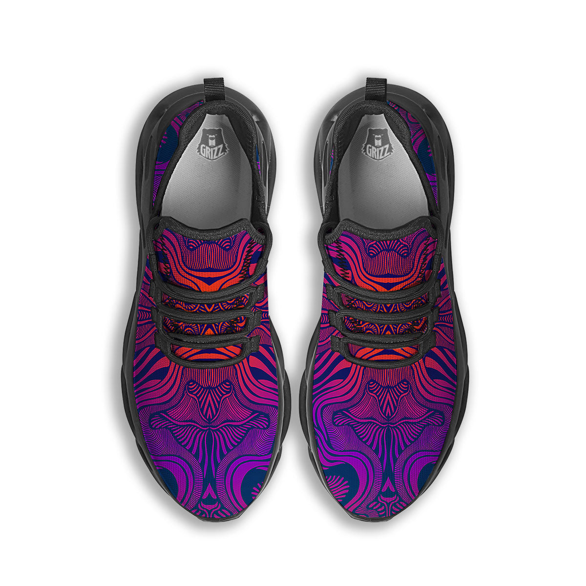 Psychedelic Trippy Ornament Print Black Running Shoes-grizzshop