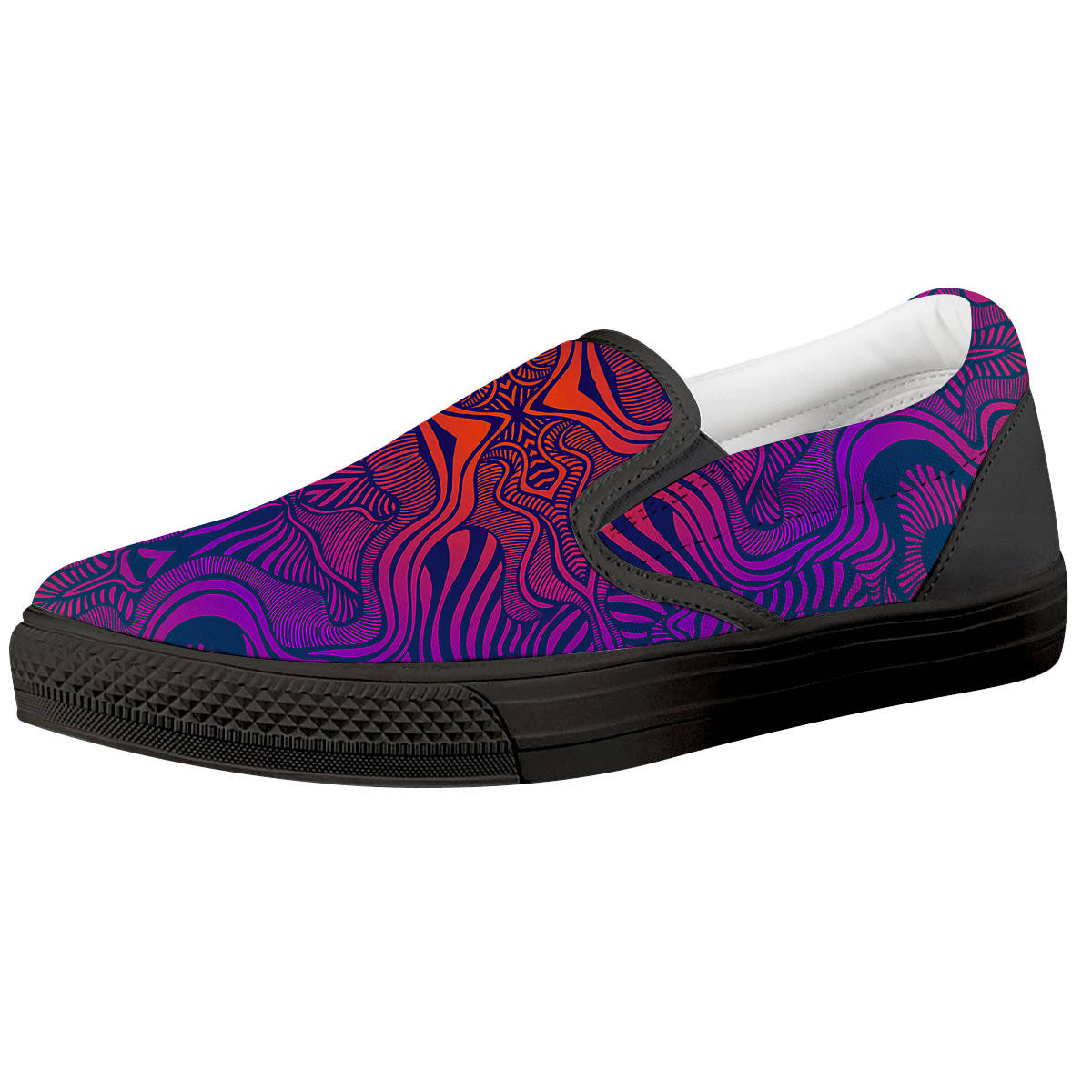 Psychedelic Trippy Ornament Print Black Slip On Shoes-grizzshop