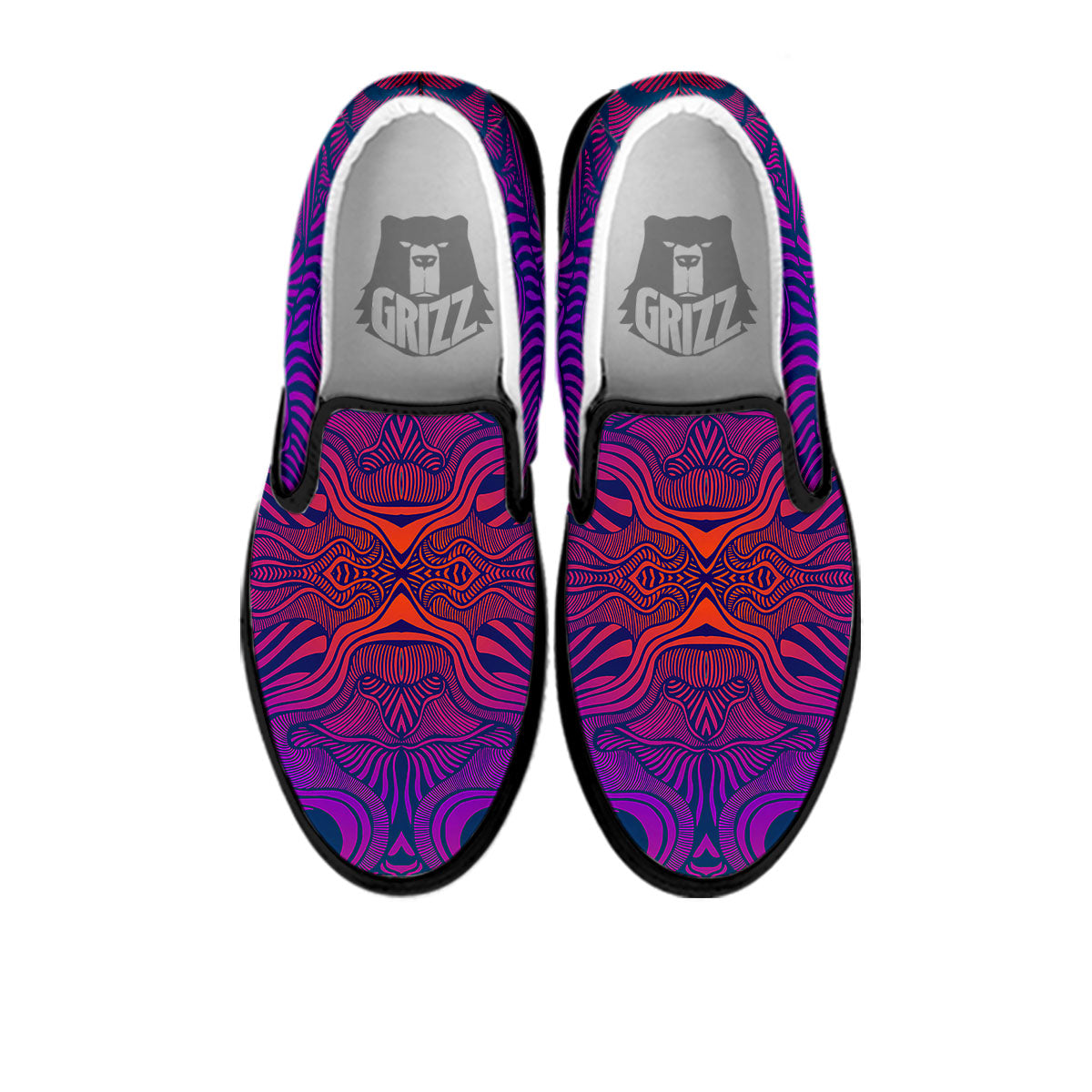 Psychedelic Trippy Ornament Print Black Slip On Shoes-grizzshop