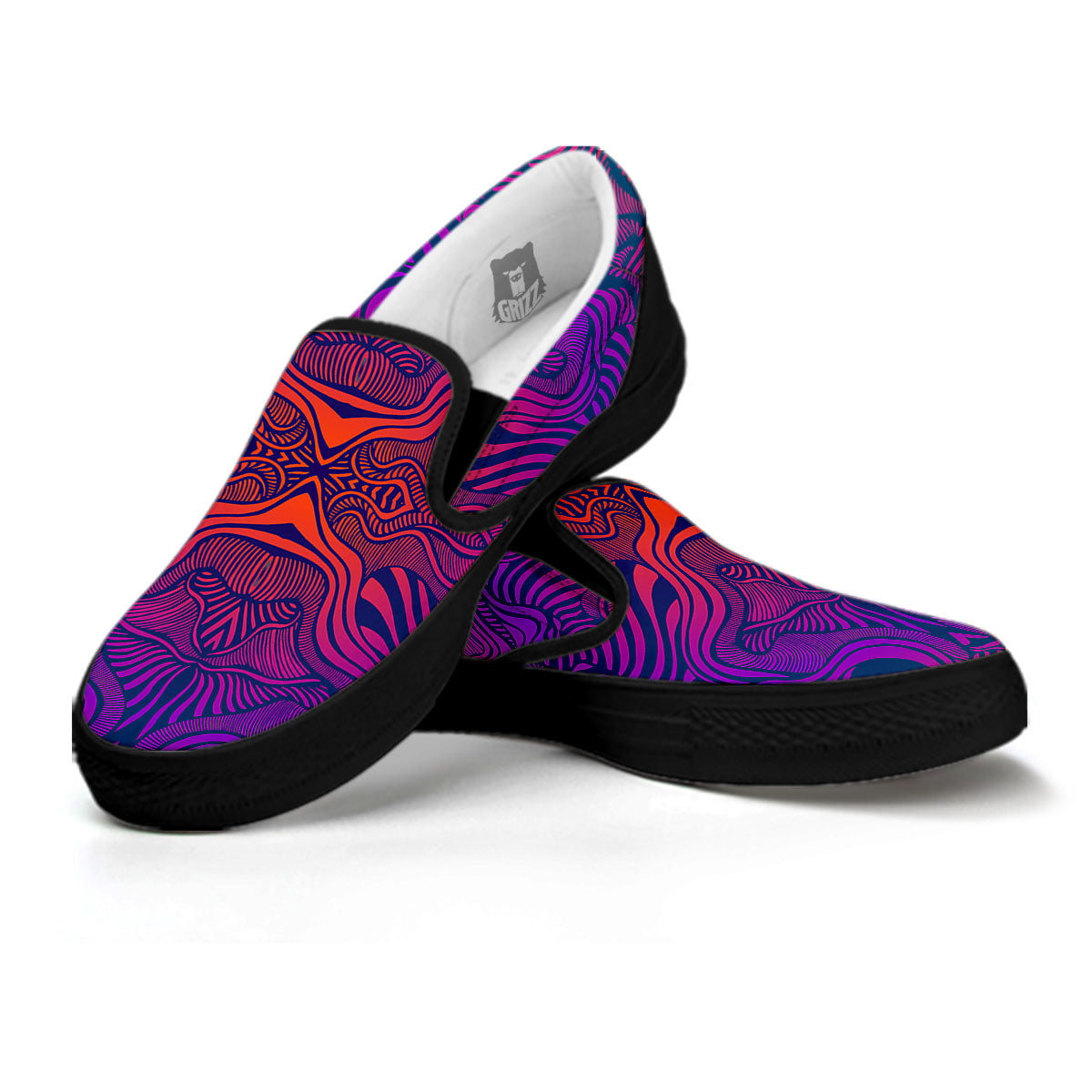Psychedelic Trippy Ornament Print Black Slip On Shoes-grizzshop