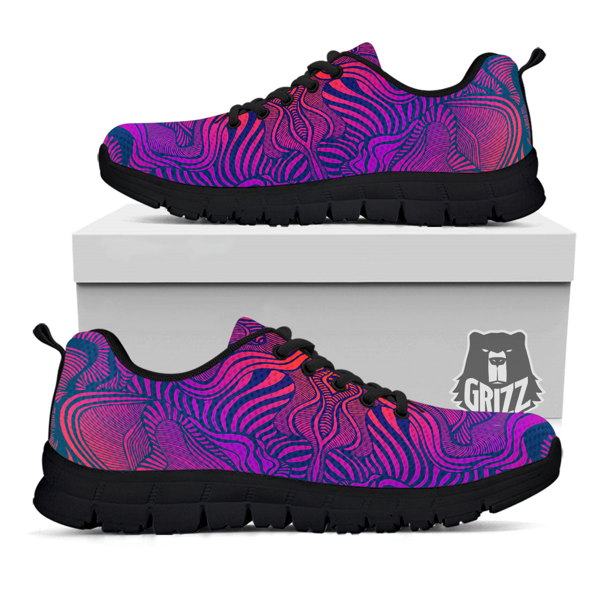Psychedelic Trippy Ornament Print Black Sneaker-grizzshop