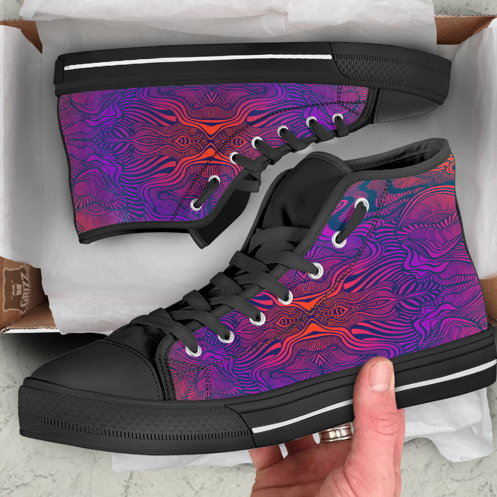 Psychedelic Trippy Ornament Print High Top Shoes-grizzshop