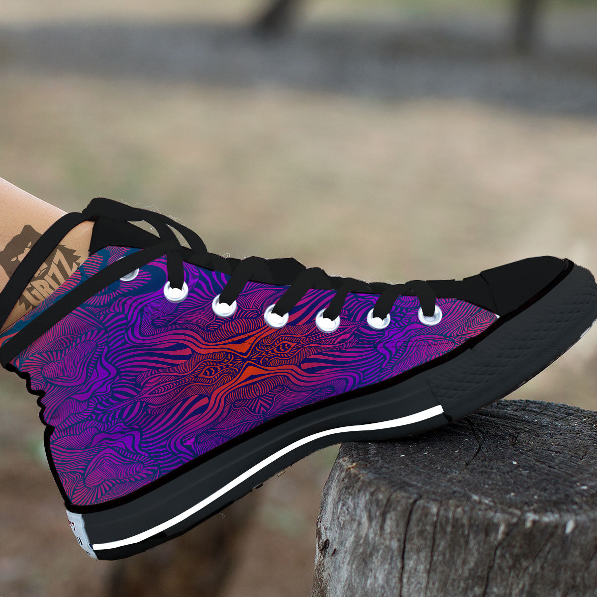Psychedelic Trippy Ornament Print High Top Shoes-grizzshop
