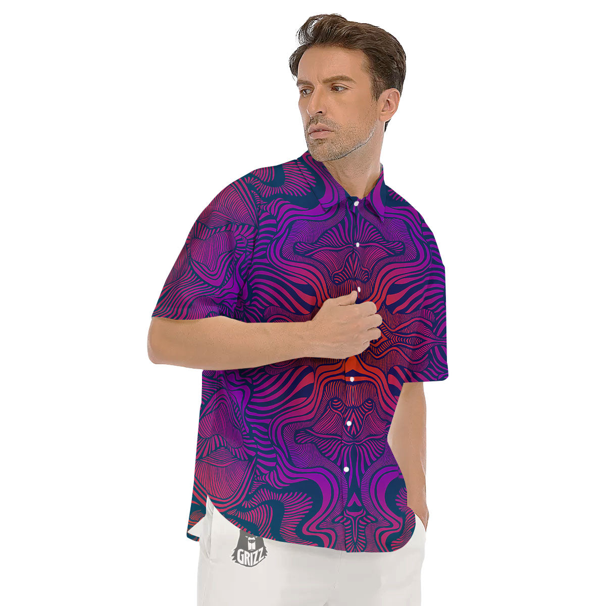 Psychedelic Trippy Ornament Print Men's Short Sleeve Shirts-grizzshop
