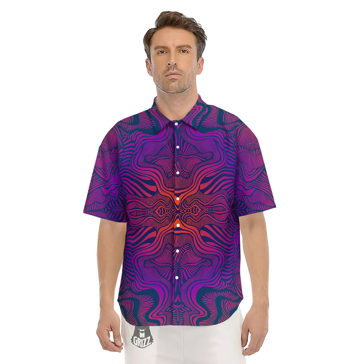 Psychedelic Trippy Ornament Print Men's Short Sleeve Shirts-grizzshop