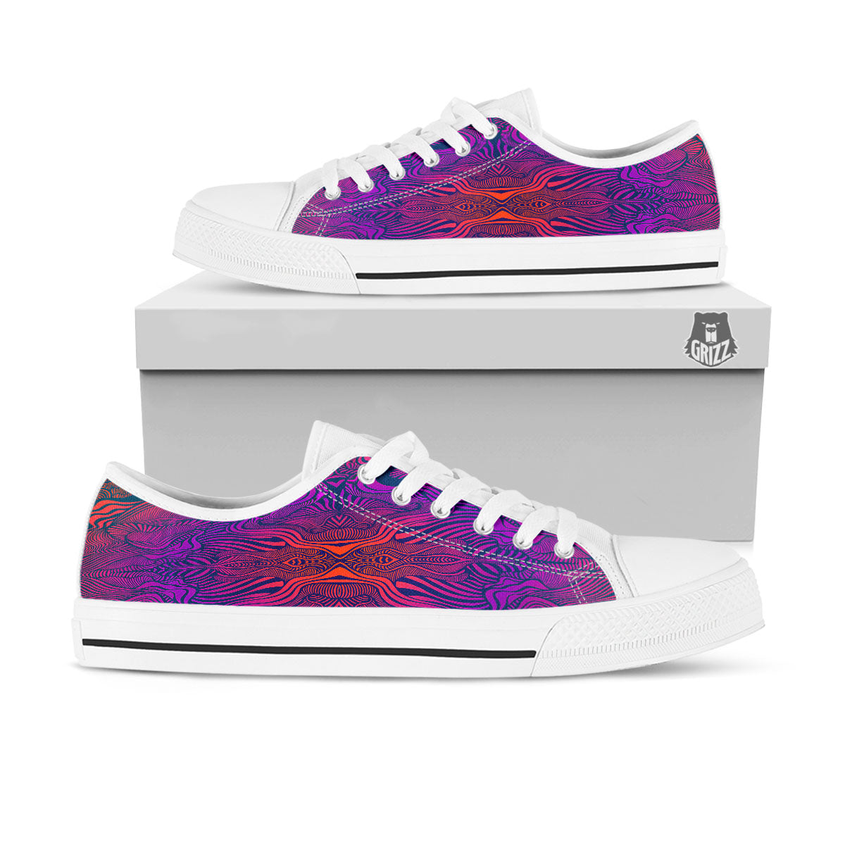 Psychedelic Trippy Ornament Print White Low Top Shoes-grizzshop