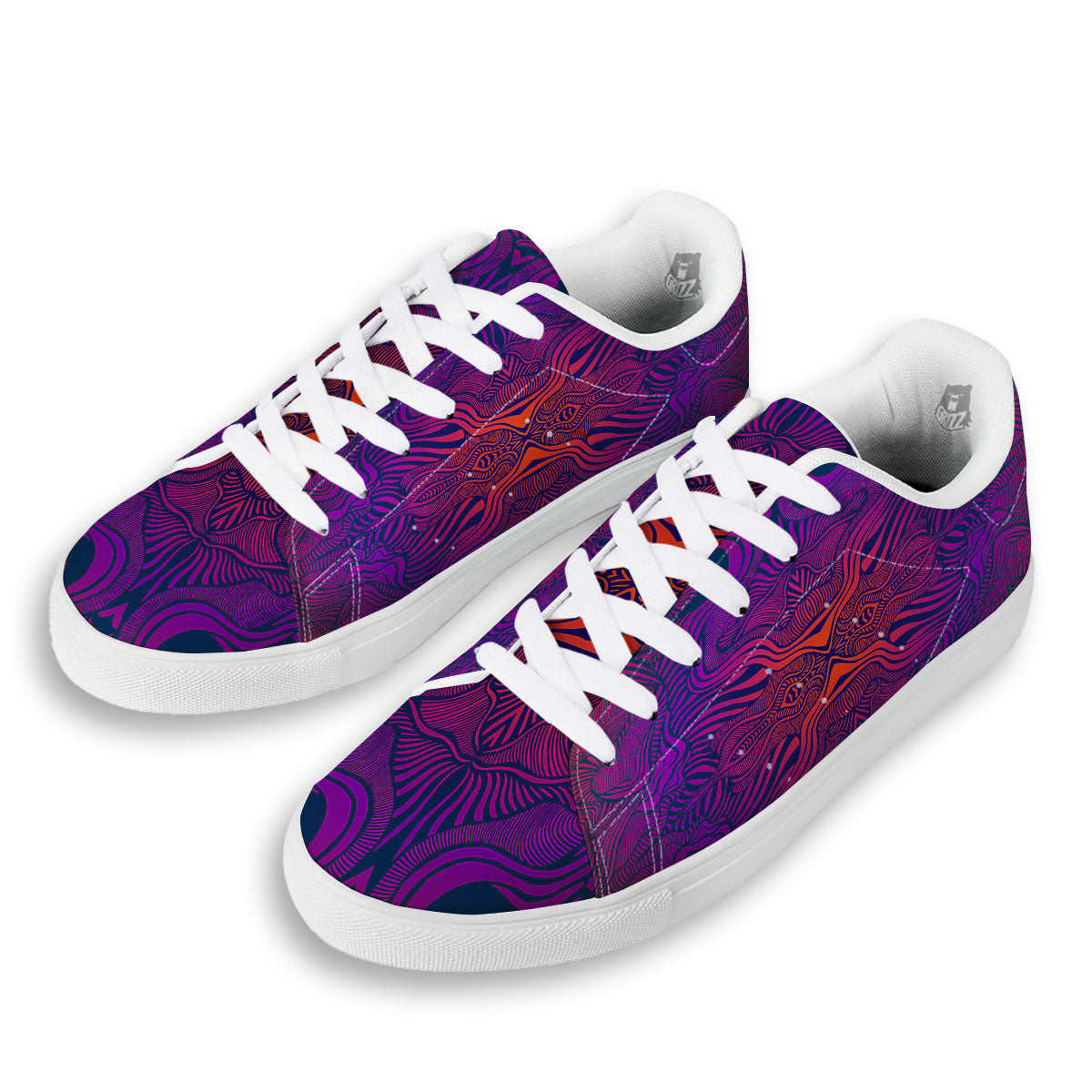 Psychedelic Trippy Ornament Print White Low Top Sneakers-grizzshop