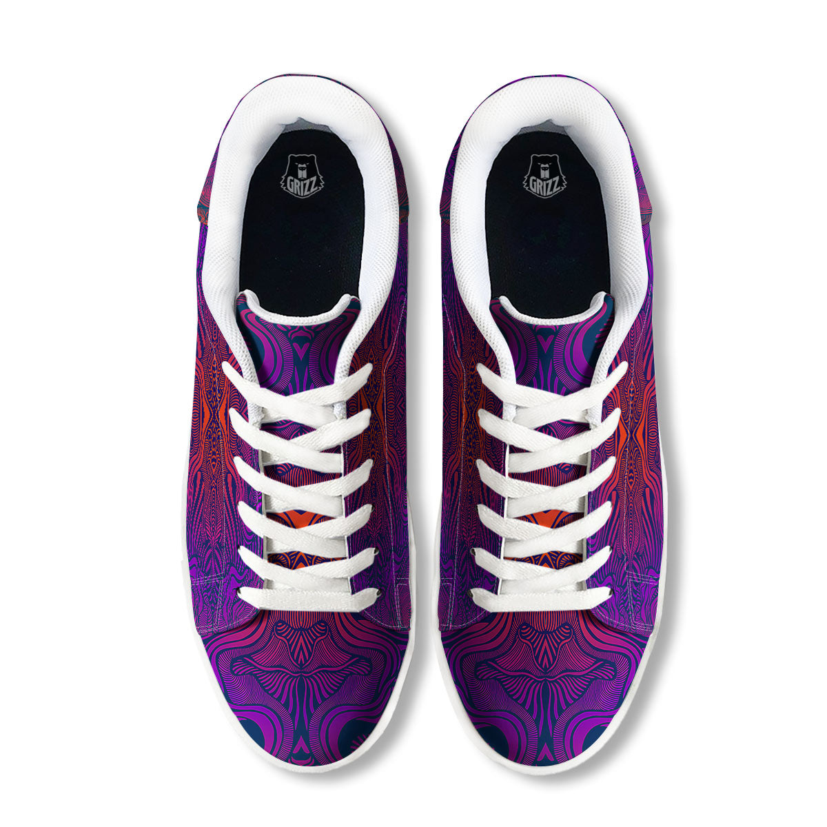 Psychedelic Trippy Ornament Print White Low Top Sneakers-grizzshop