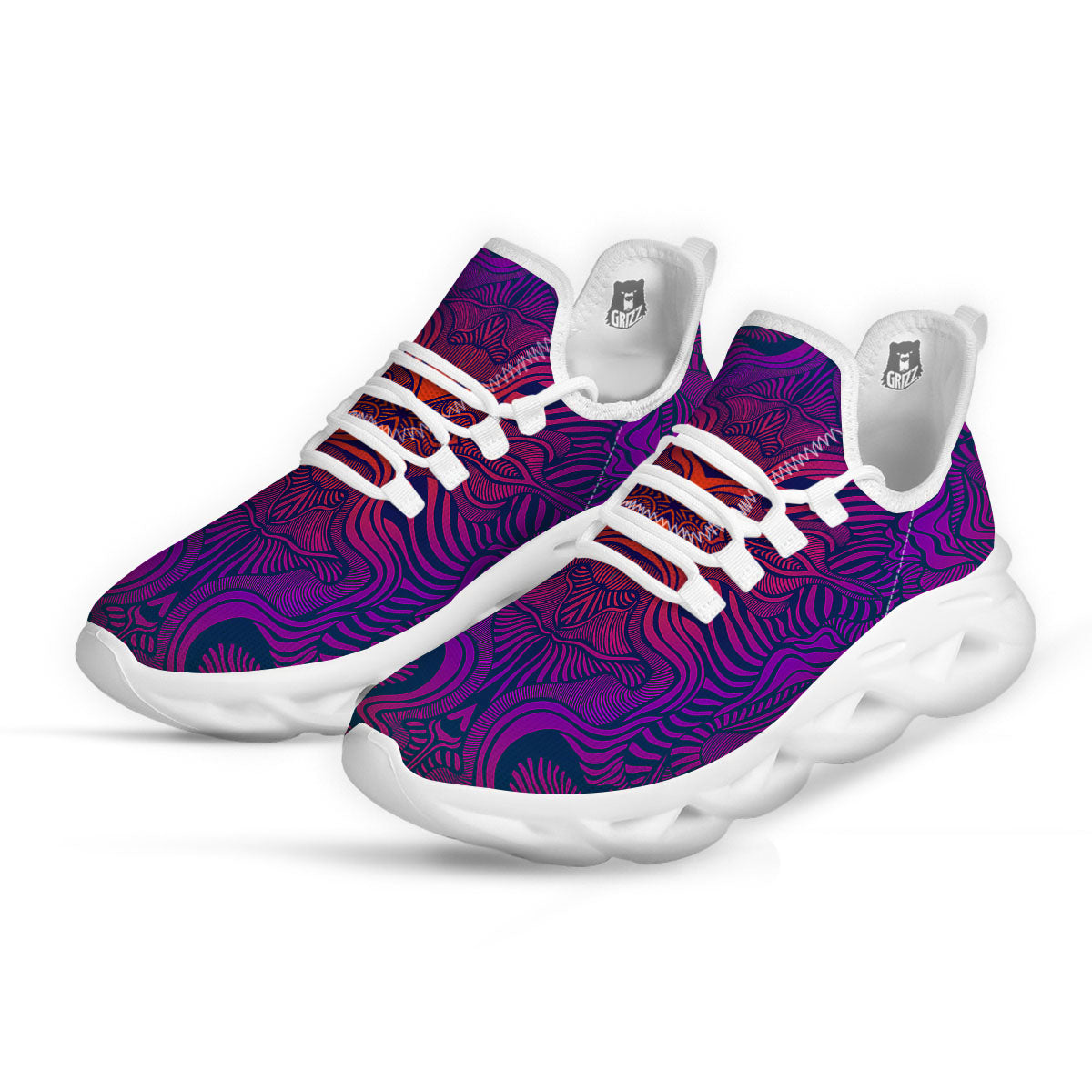 Psychedelic Trippy Ornament Print White Running Shoes-grizzshop