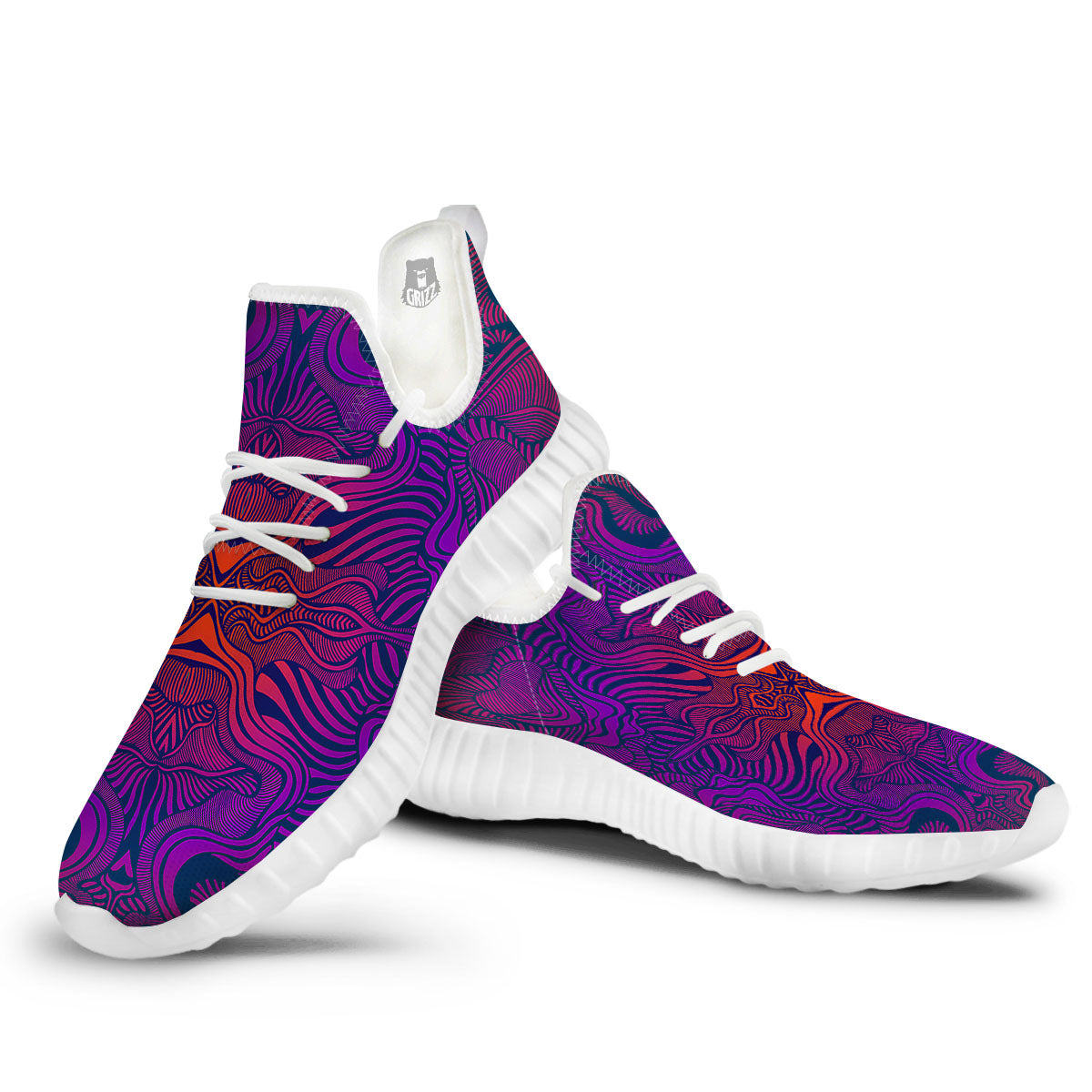 Psychedelic Trippy Ornament Print White Walking Shoes-grizzshop