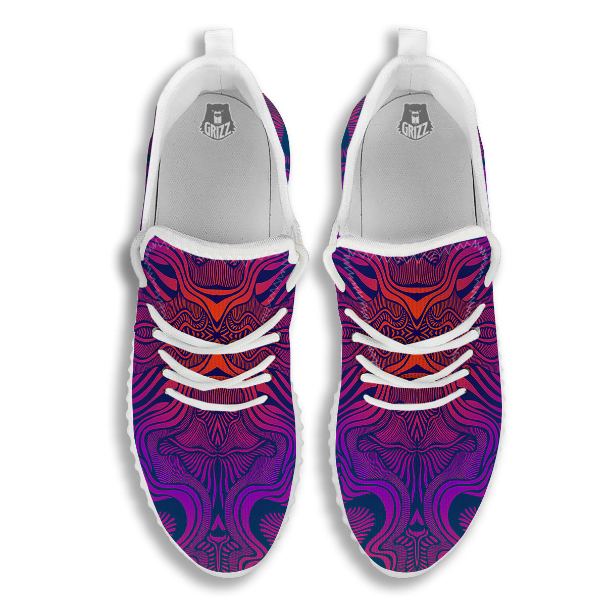 Psychedelic Trippy Ornament Print White Walking Shoes-grizzshop