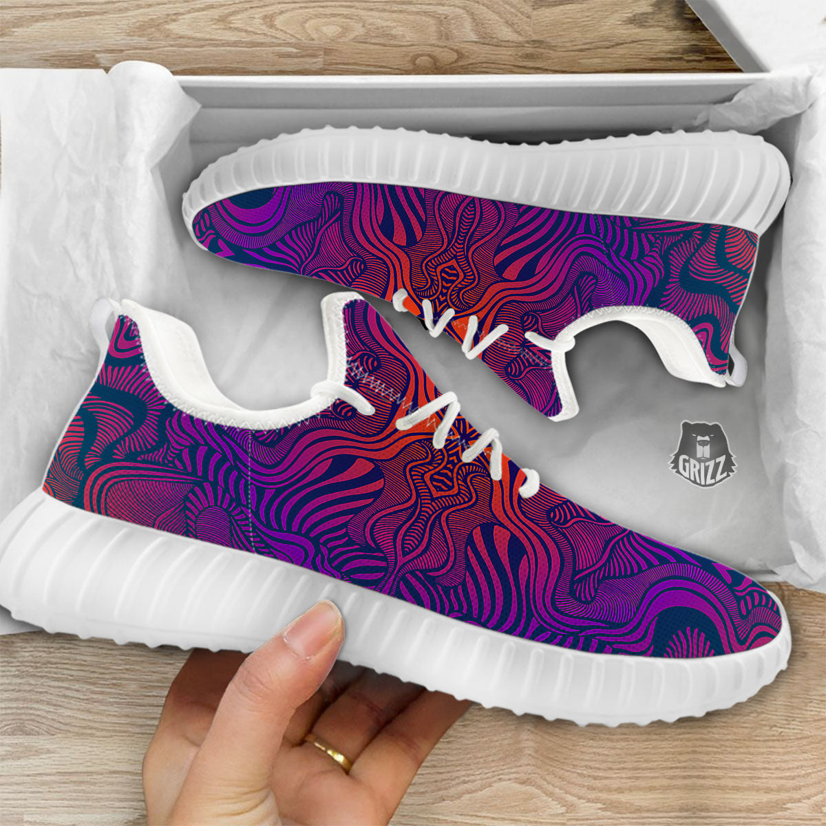 Psychedelic Trippy Ornament Print White Walking Shoes-grizzshop