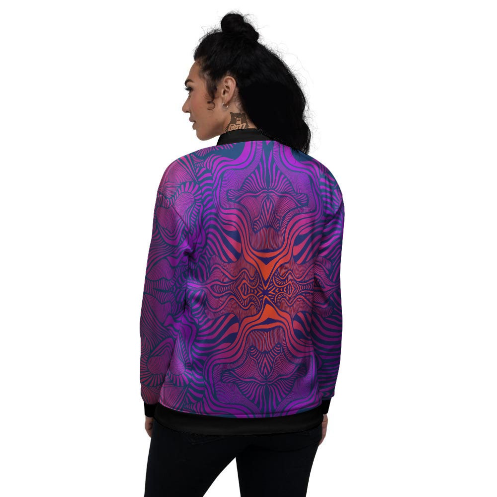 Psychedelic Trippy Ornament Print Women's Bomber Jacket-grizzshop
