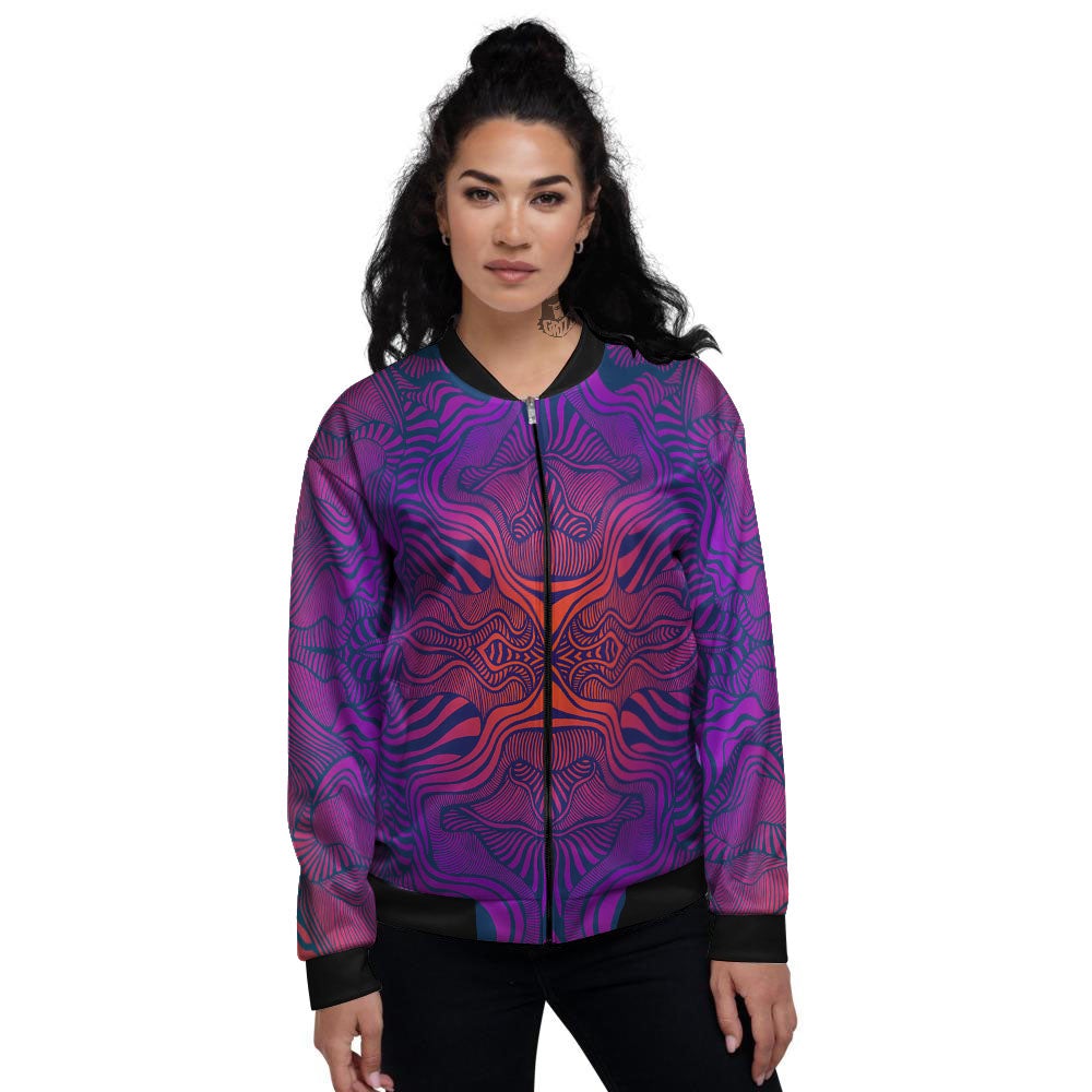 Psychedelic Trippy Ornament Print Women's Bomber Jacket-grizzshop