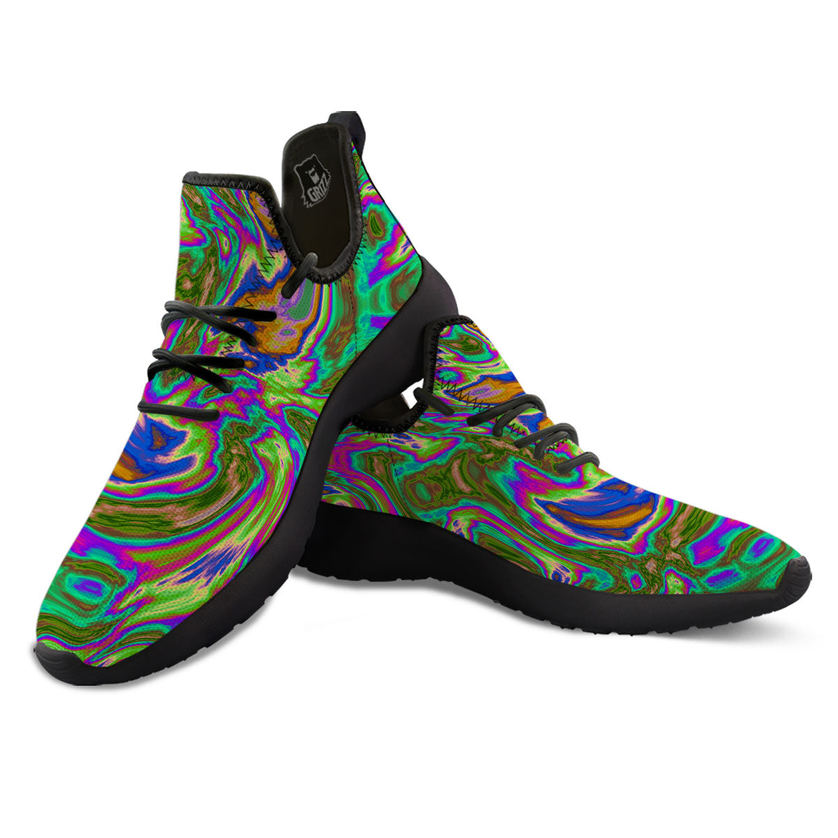 Psychedelic Trippy Purple Green Print Black Athletic Shoes-grizzshop