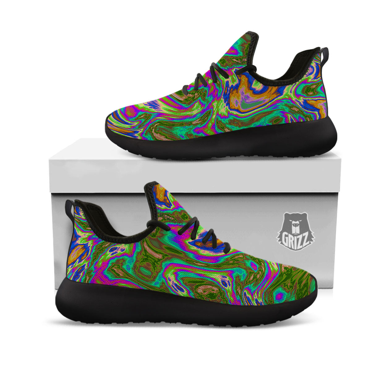Psychedelic Trippy Purple Green Print Black Athletic Shoes-grizzshop