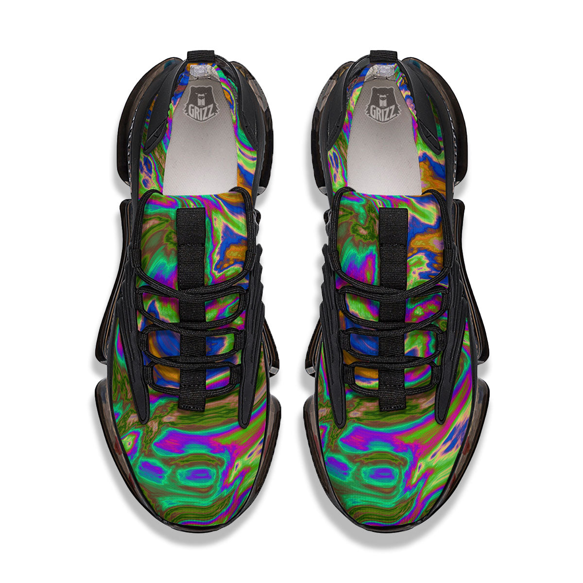 Psychedelic Trippy Purple Green Print Black Gym Shoes-grizzshop