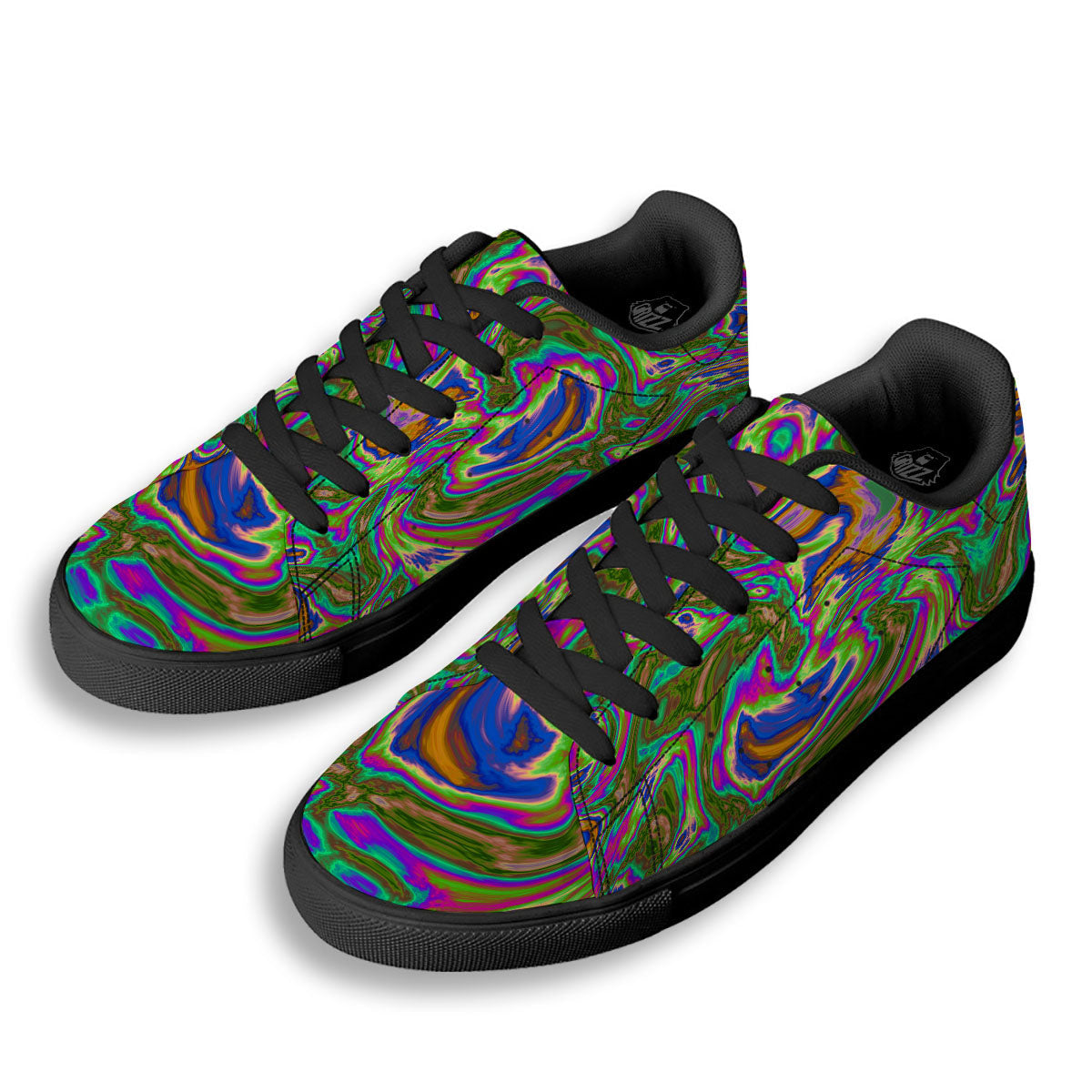 Psychedelic Trippy Purple Green Print Black Low Top Sneakers-grizzshop