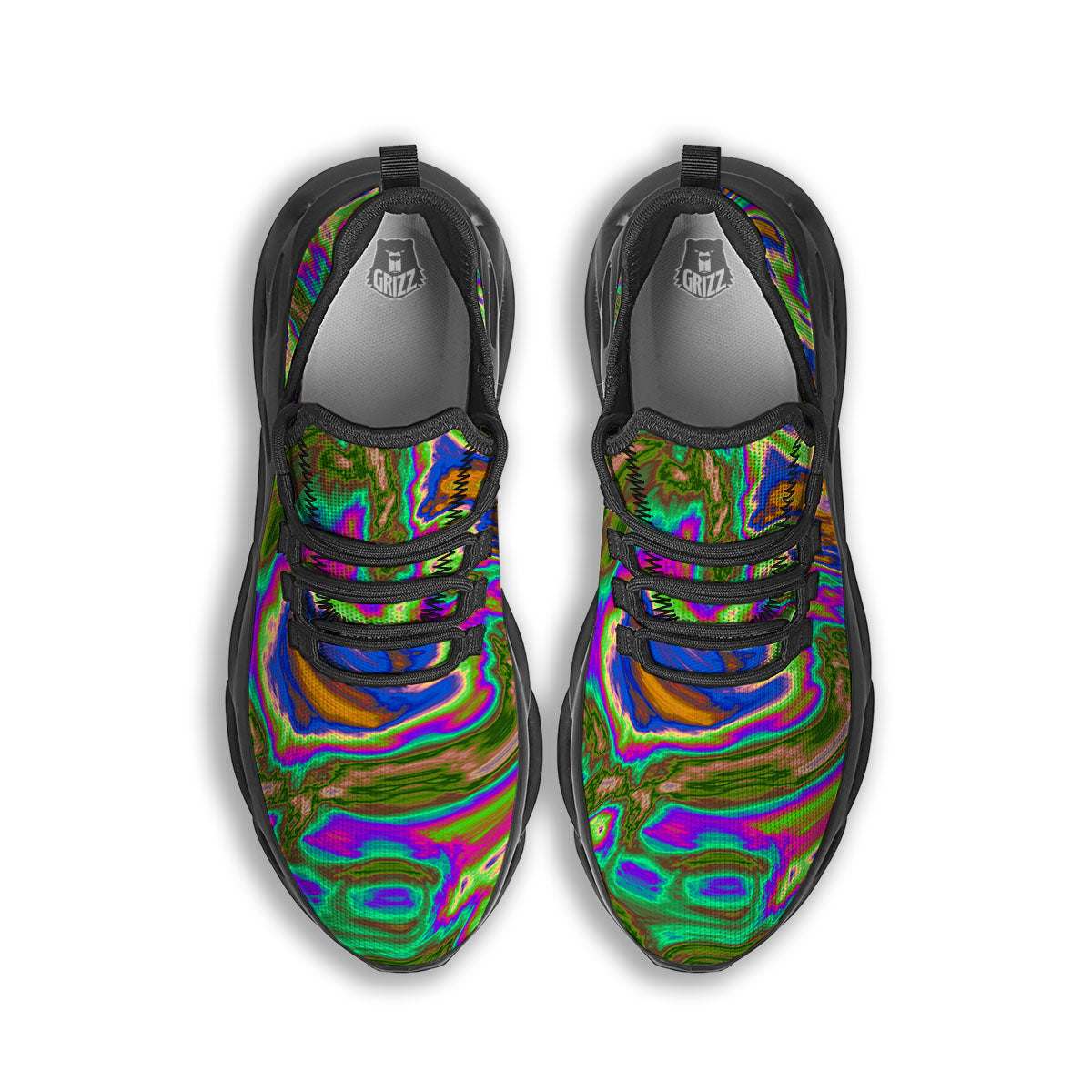 Psychedelic Trippy Purple Green Print Black Running Shoes-grizzshop