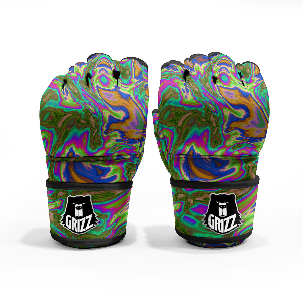 Psychedelic Trippy Purple Green Print MMA Gloves-grizzshop