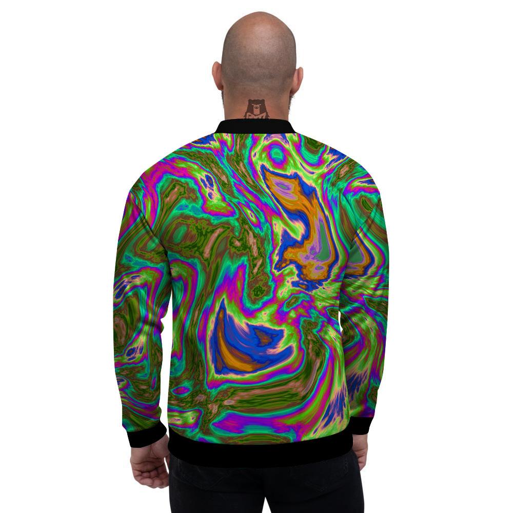 Psychedelic Trippy Purple Green Print Men's Bomber Jacket-grizzshop