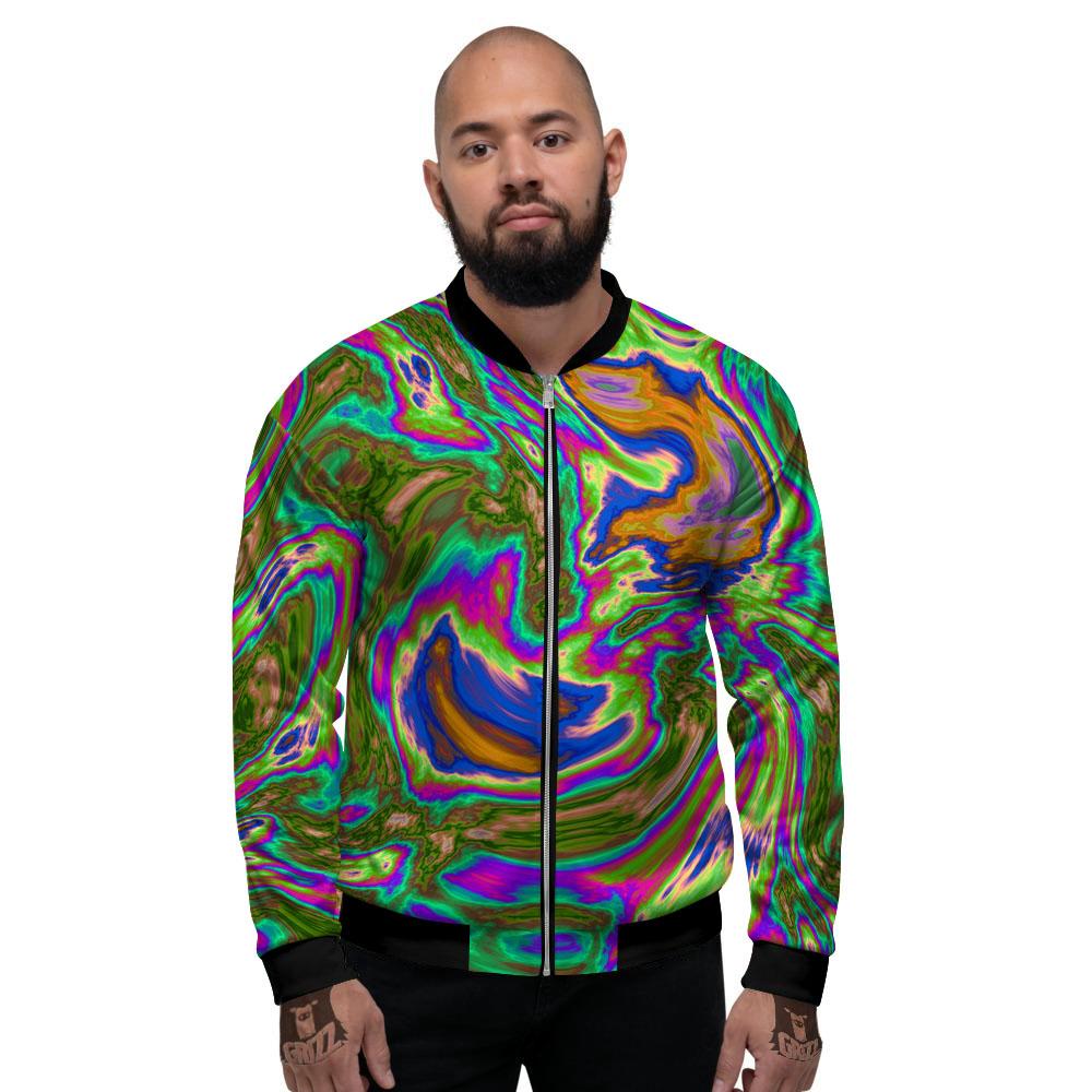 Psychedelic Trippy Purple Green Print Men's Bomber Jacket-grizzshop