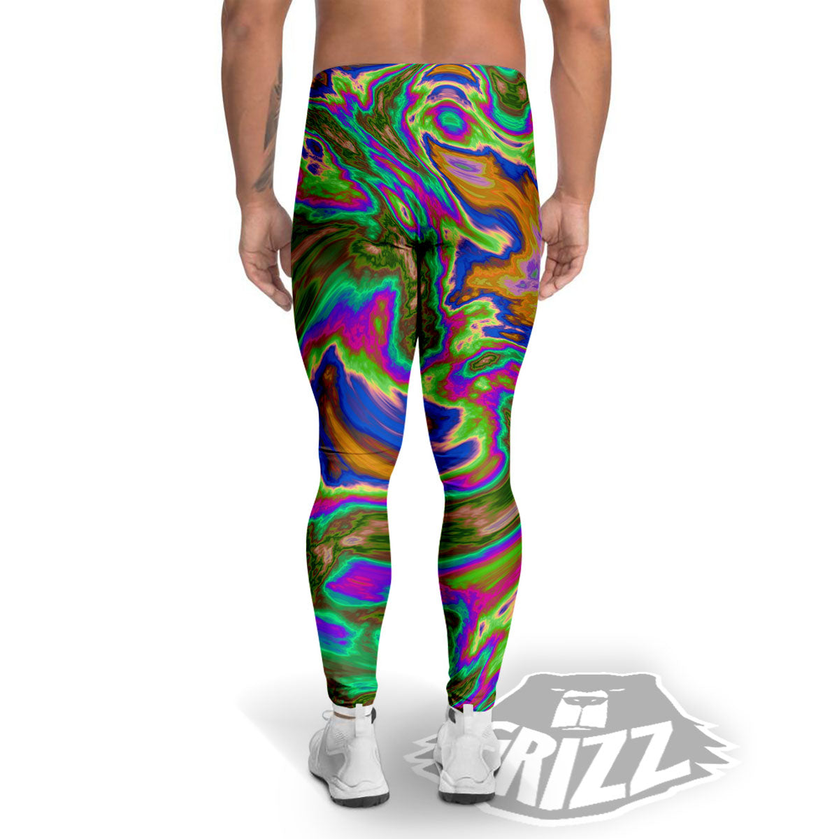 Psychedelic Trippy Purple Green Print Men's Leggings-grizzshop