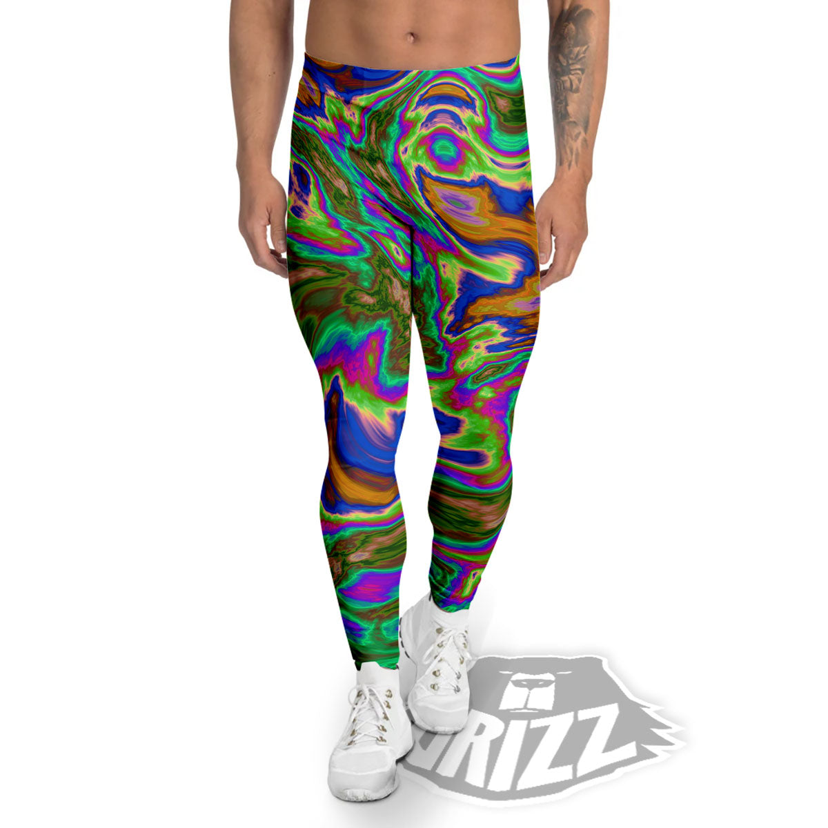 Psychedelic Trippy Purple Green Print Men's Leggings-grizzshop