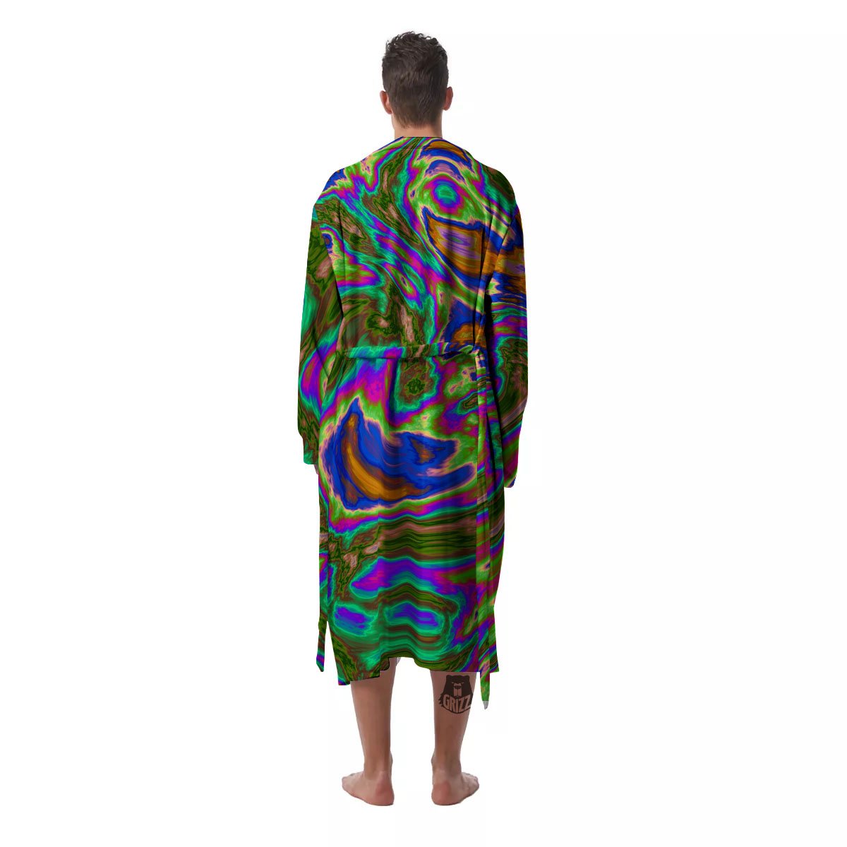 Psychedelic Trippy Purple Green Print Men's Robe-grizzshop