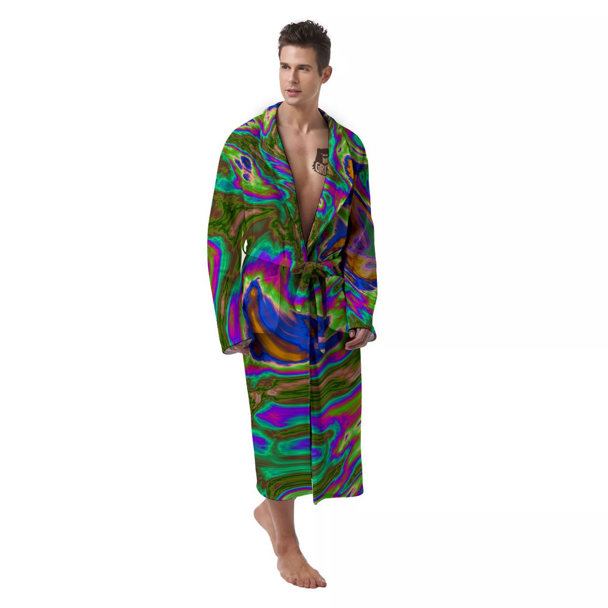 Psychedelic Trippy Purple Green Print Men's Robe-grizzshop