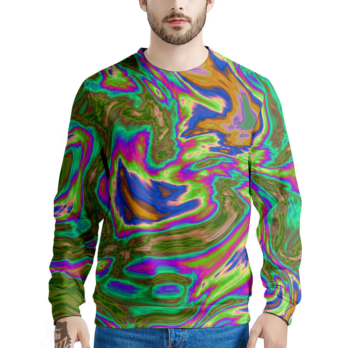 Psychedelic Trippy Purple Green Print Men's Sweatshirt-grizzshop