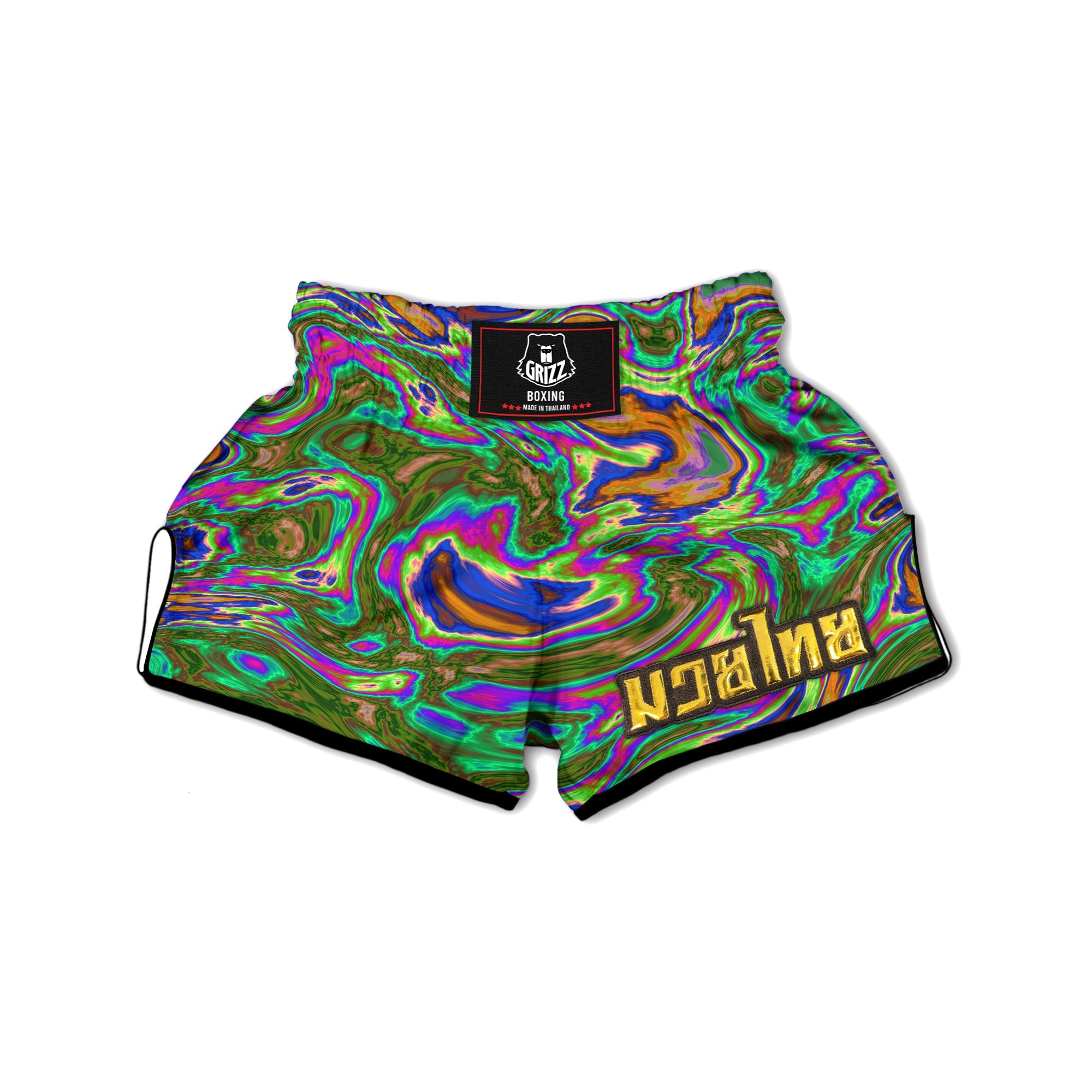 Psychedelic Trippy Purple Green Print Muay Thai Boxing Shorts-grizzshop