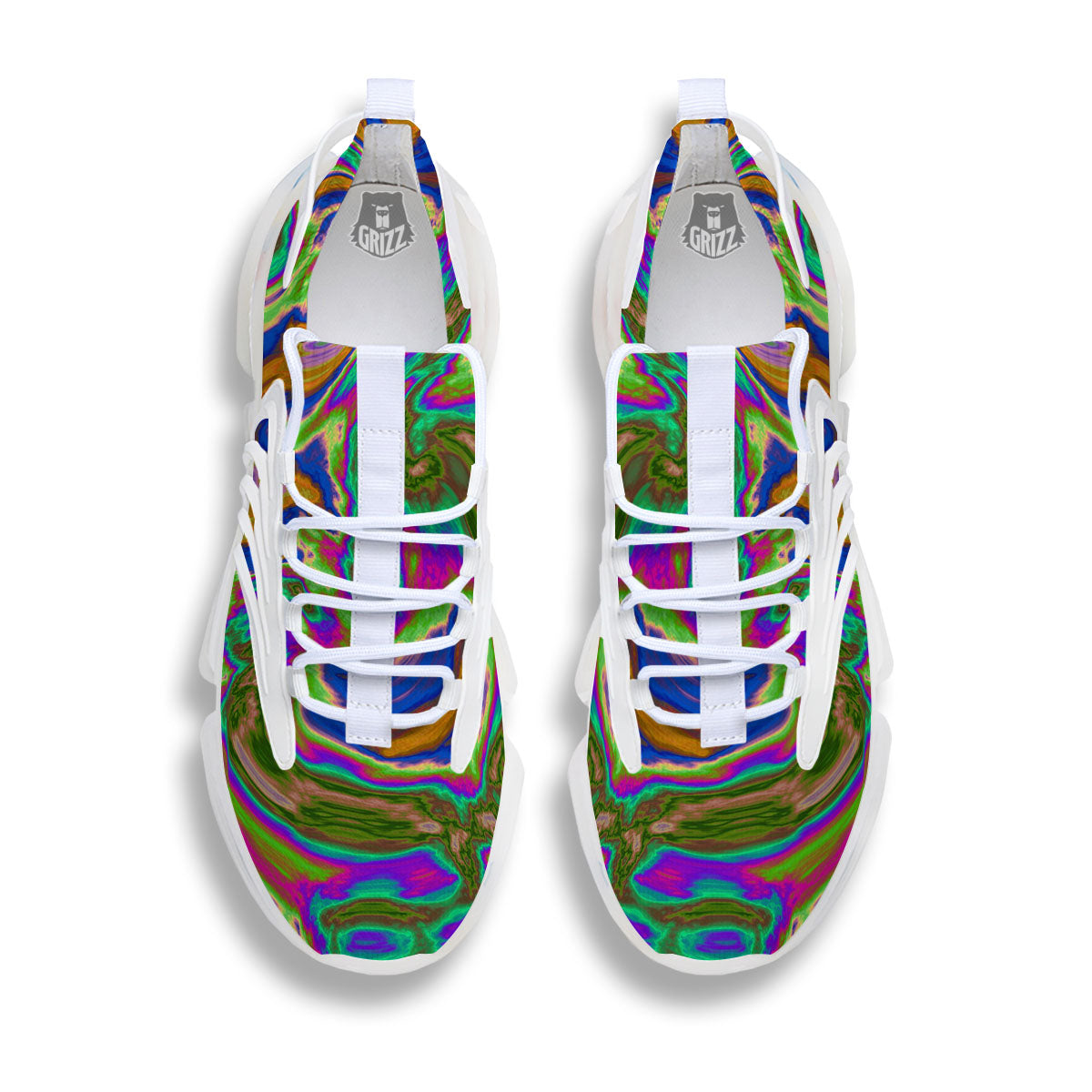 Psychedelic Trippy Purple Green Print White Gym Shoes-grizzshop