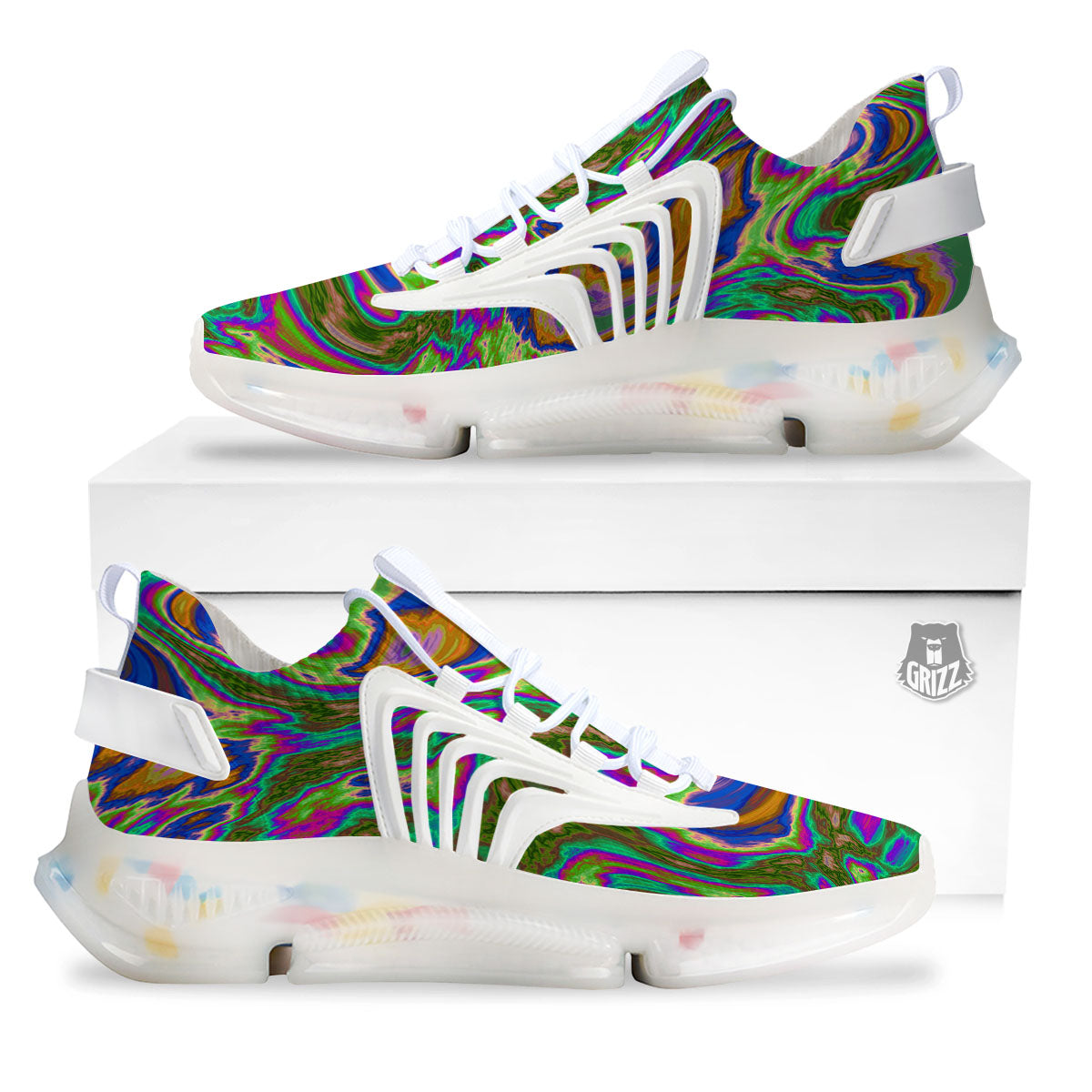 Psychedelic Trippy Purple Green Print White Gym Shoes-grizzshop