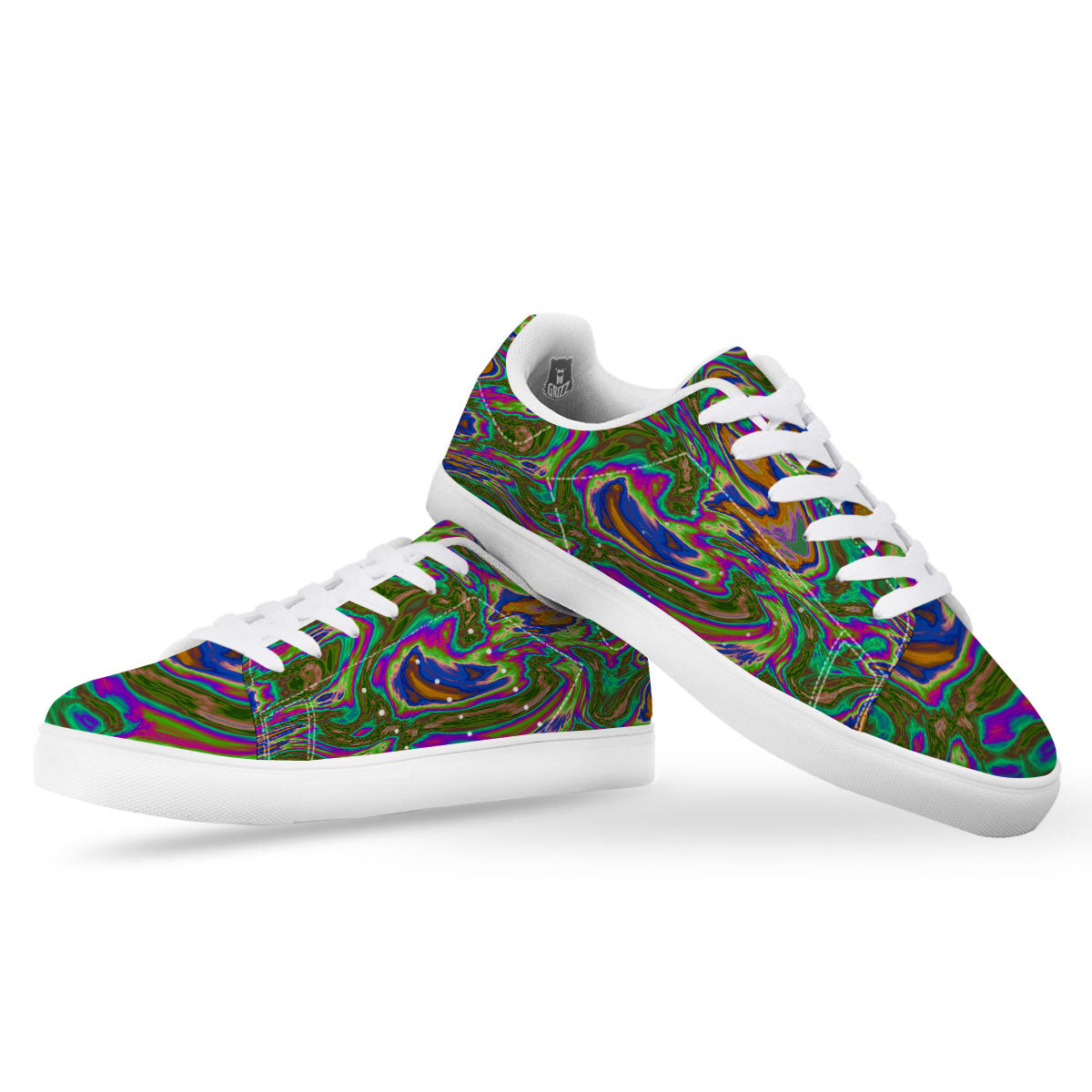 Psychedelic Trippy Purple Green Print White Low Top Sneakers-grizzshop
