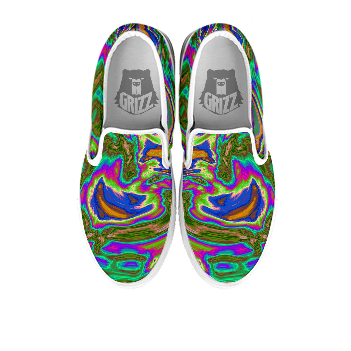 Psychedelic Trippy Purple Green Print White Slip On Shoes-grizzshop