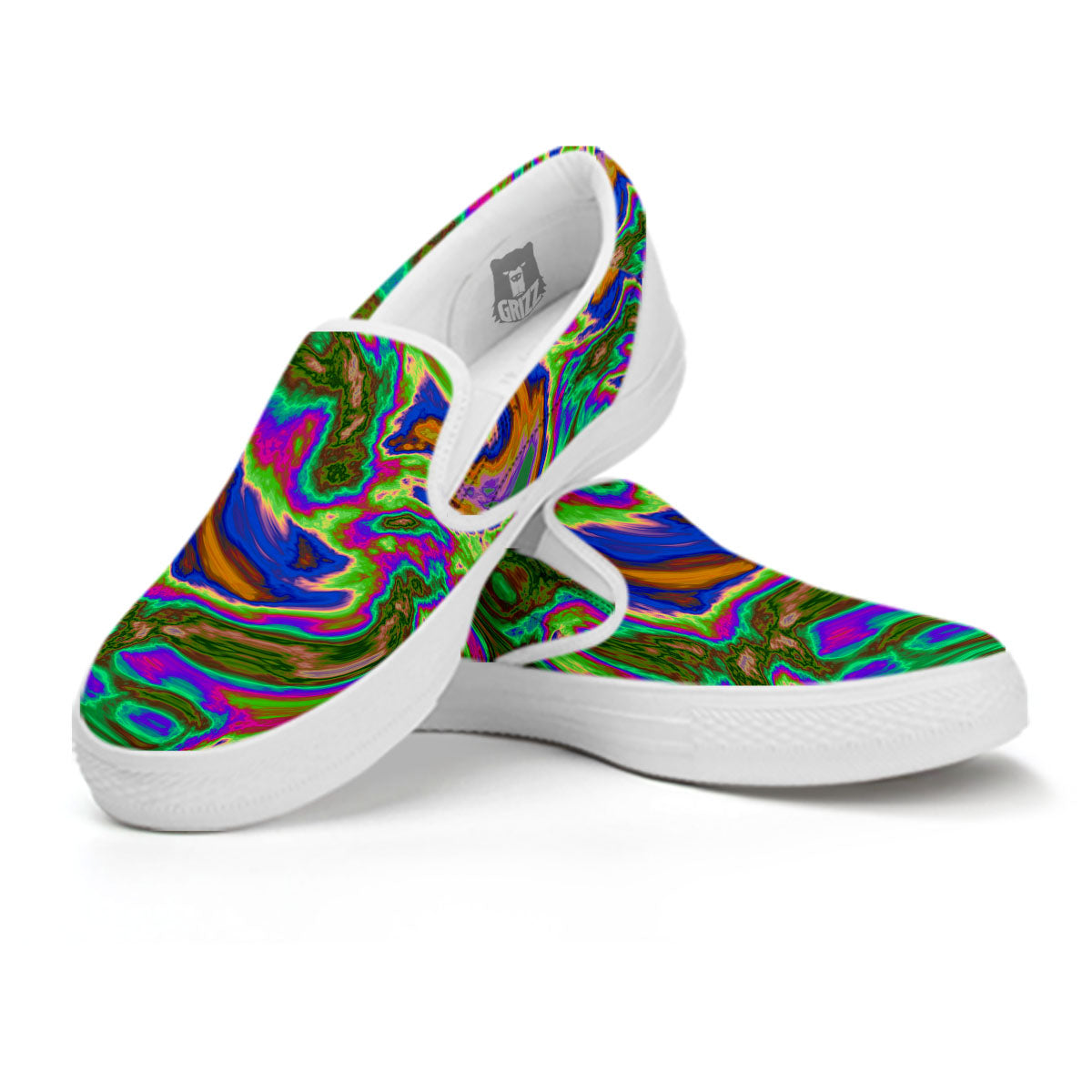 Psychedelic Trippy Purple Green Print White Slip On Shoes-grizzshop