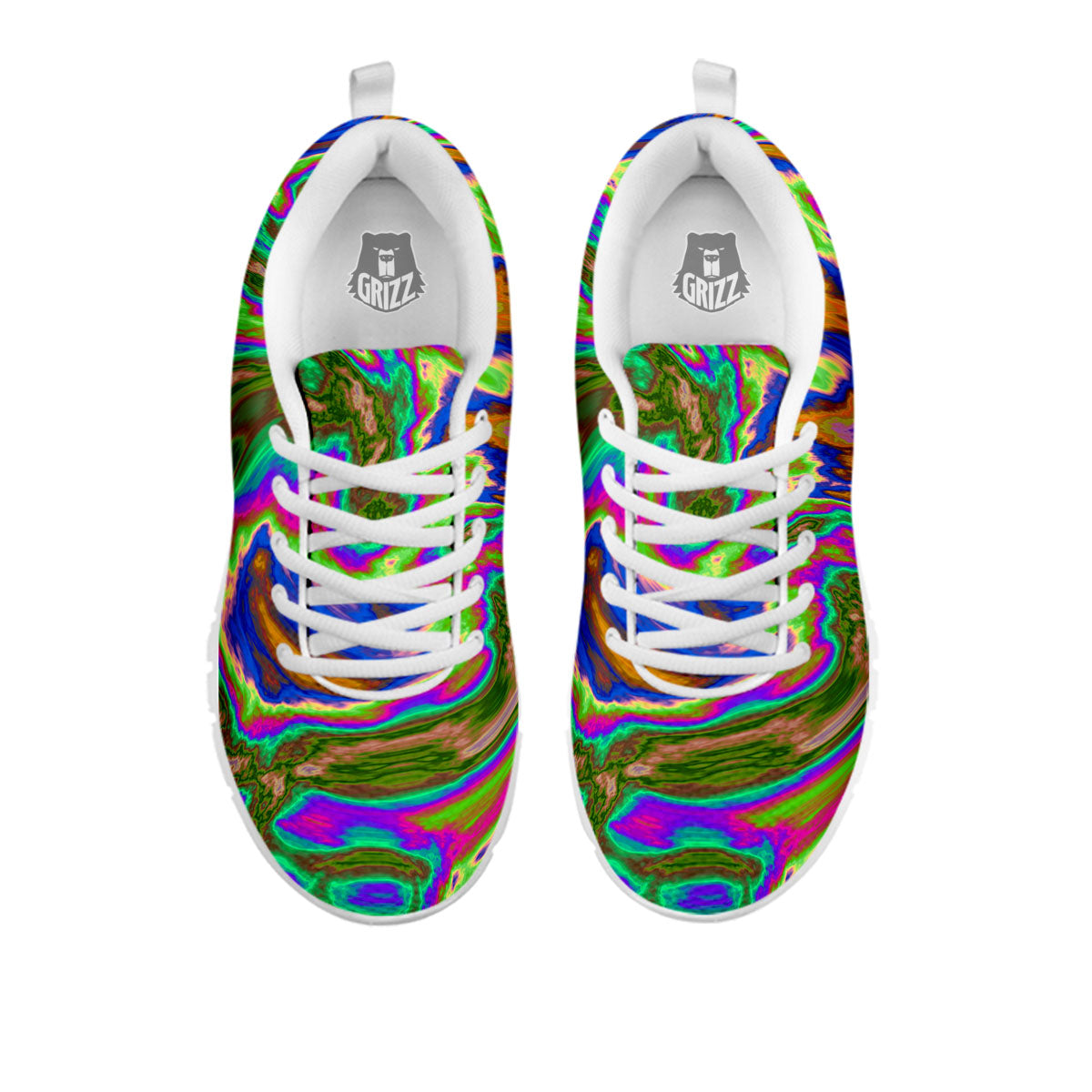 Psychedelic Trippy Purple Green Print White Sneaker-grizzshop