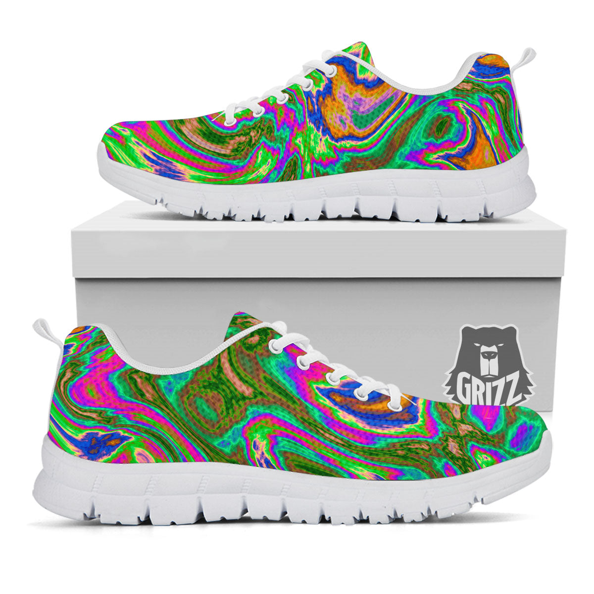 Psychedelic Trippy Purple Green Print White Sneaker-grizzshop