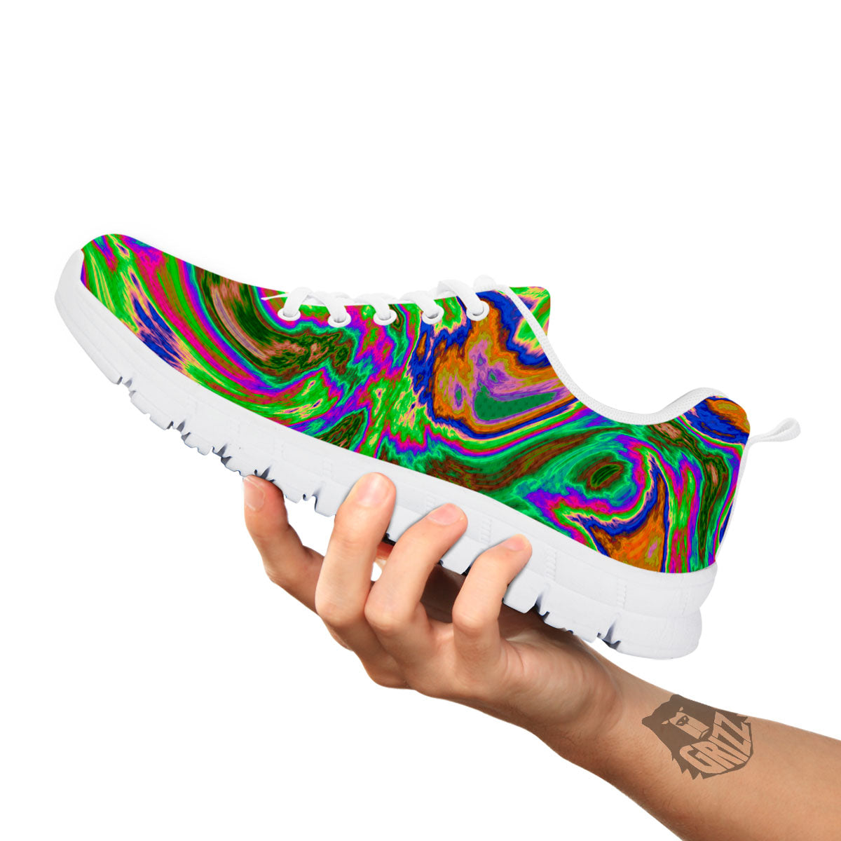 Psychedelic Trippy Purple Green Print White Sneaker-grizzshop