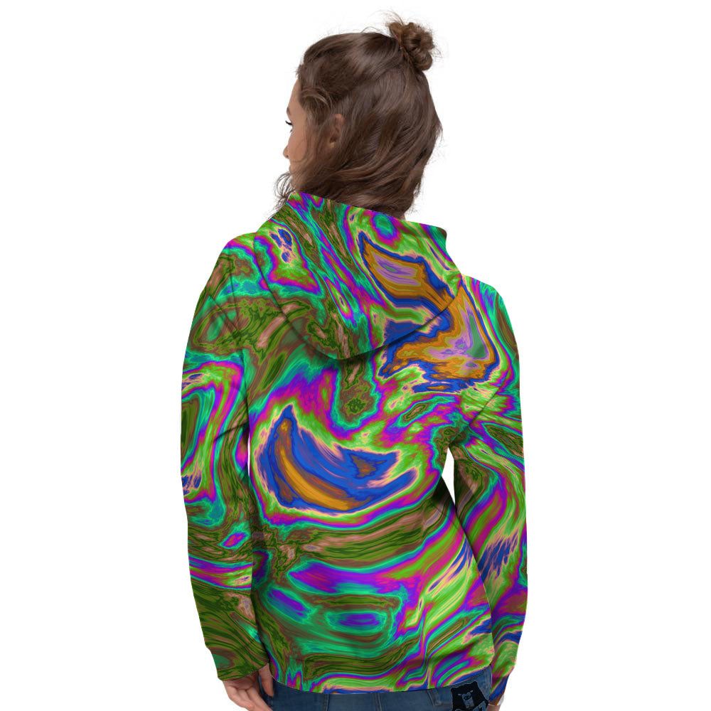 Psychedelic Trippy Purple Green Print Women's Hoodie-grizzshop
